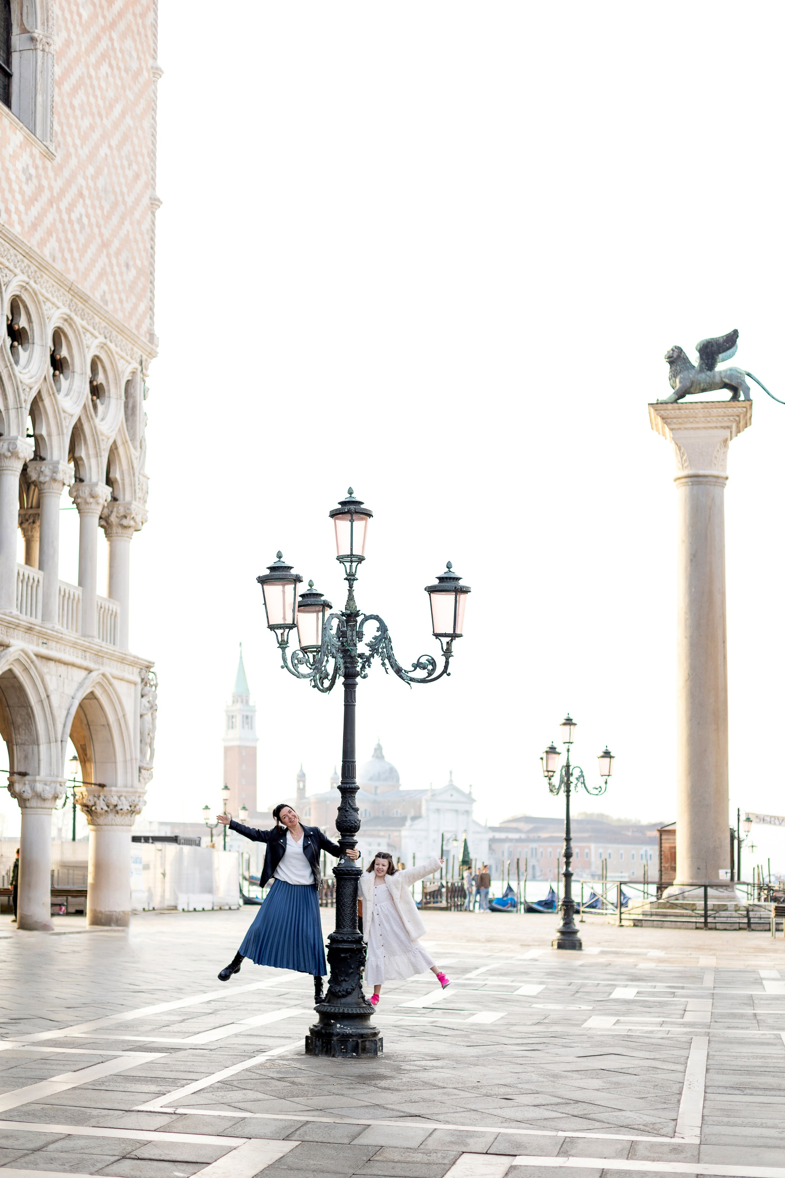 Mother and daughter at sunrise