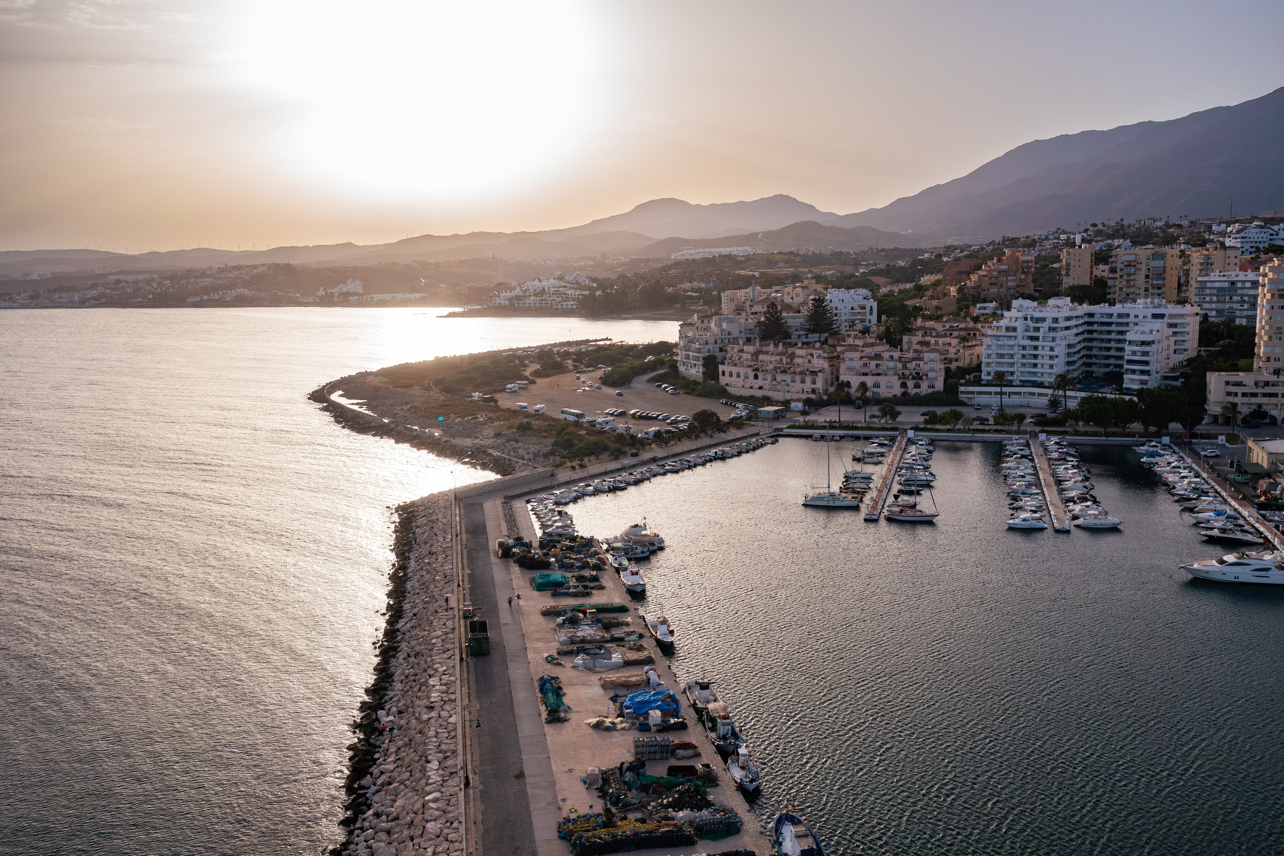 Aerial shot of Estepona vibrant cityscape and coastline by local photographer
