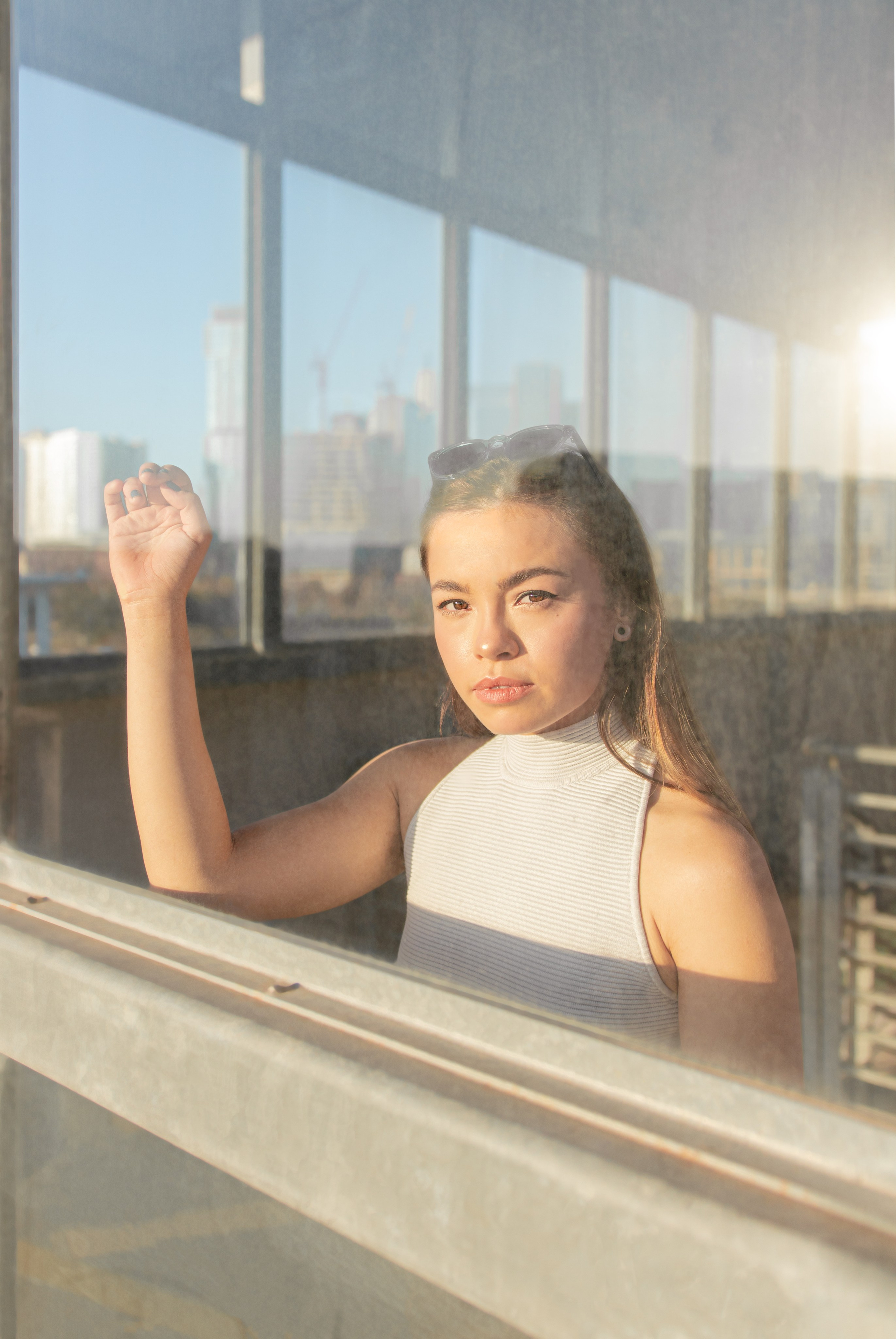 Anna’s photoshoot on a rooftop in downtown Austin