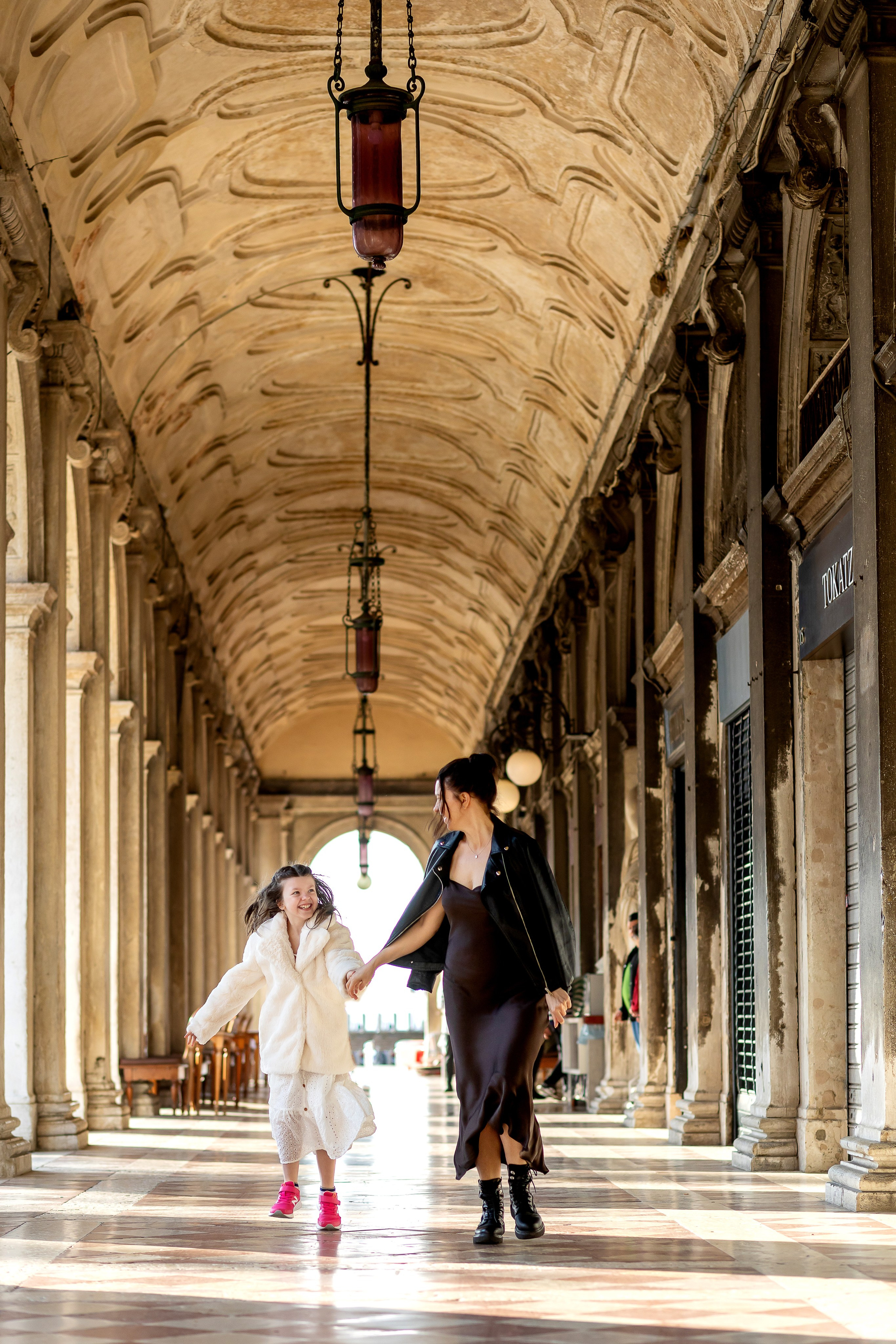 Mother and daughter at sunrise