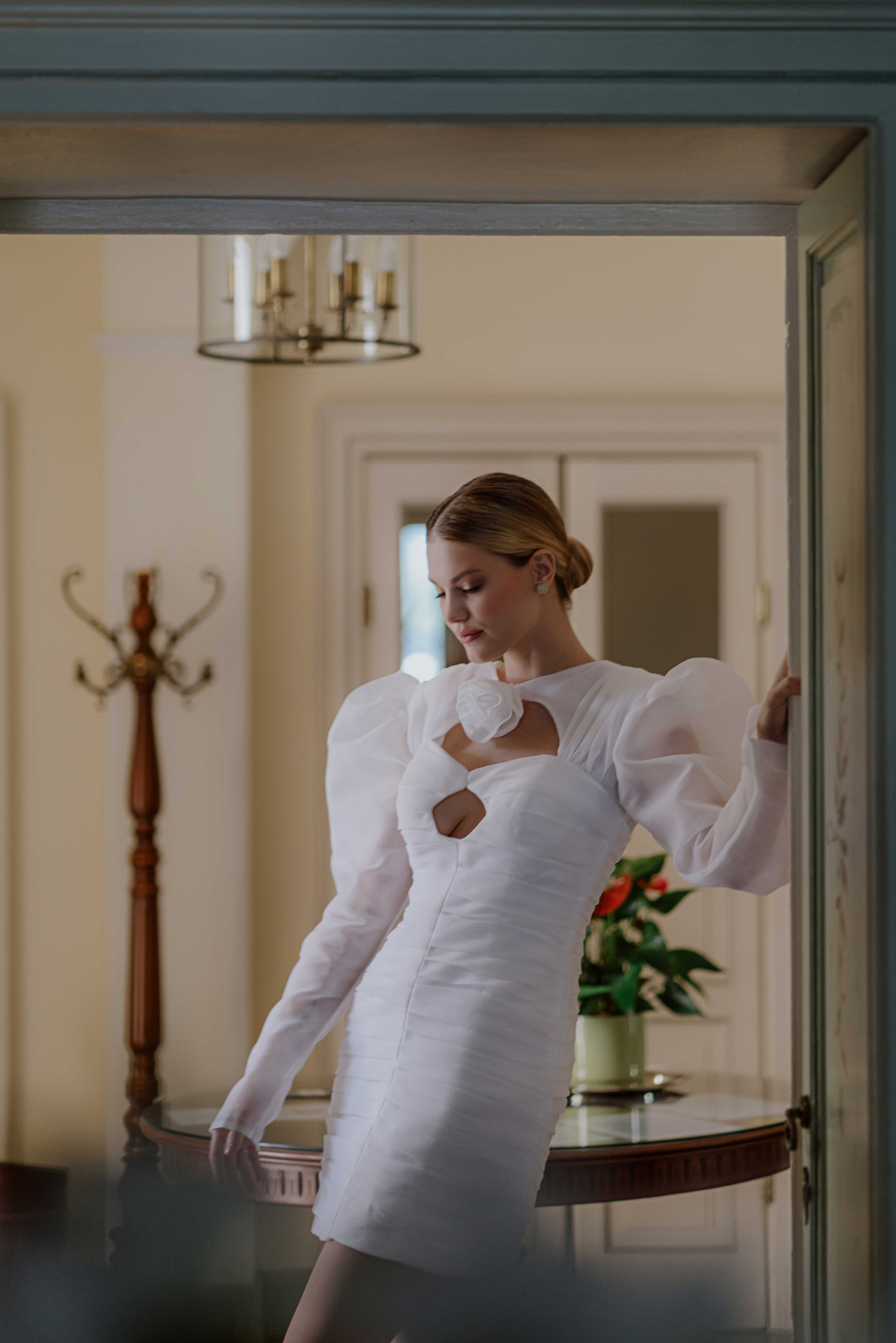     bride portrait in doorway Lake Como elopement Italy