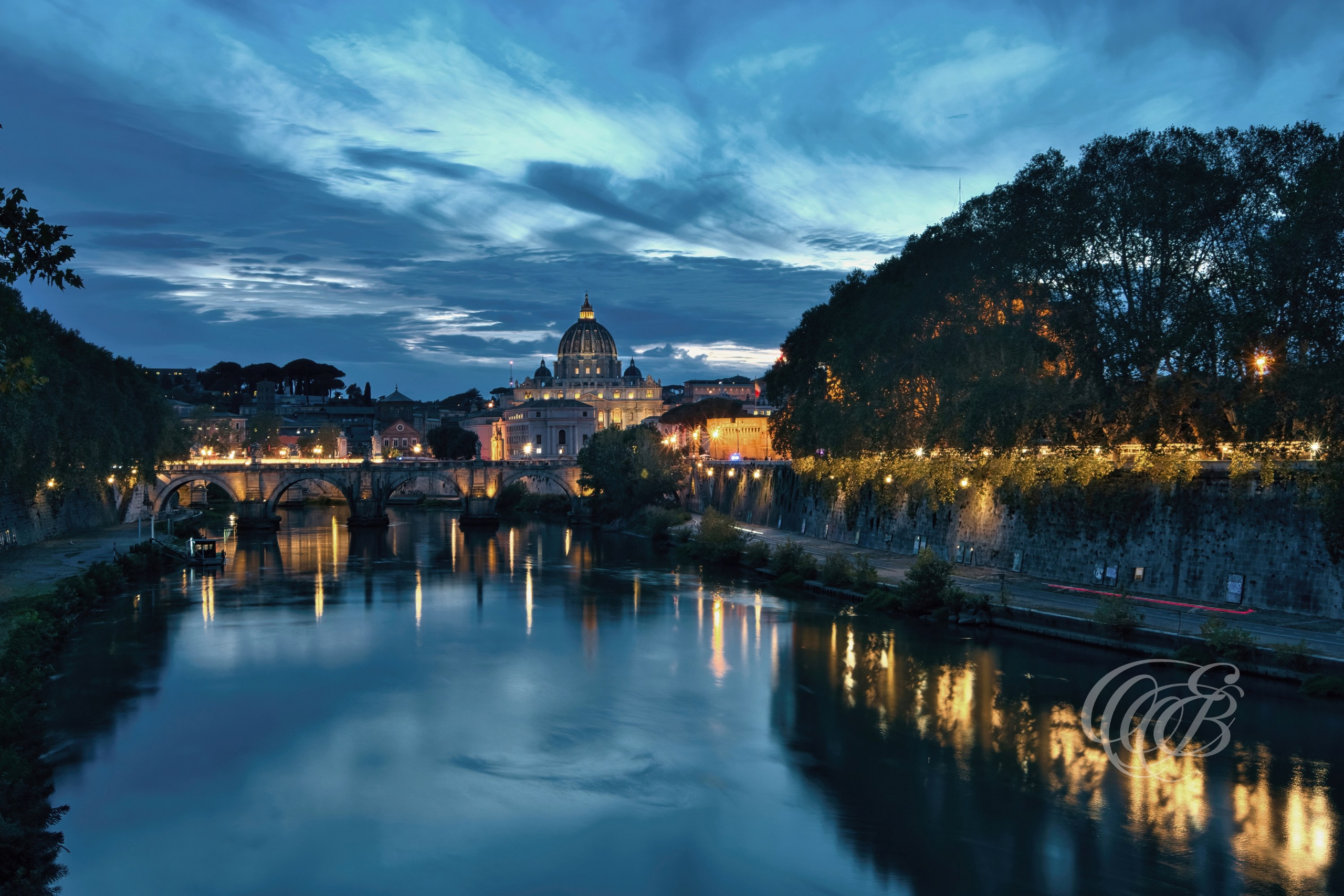 Photography of Italy — Rome, Blue Hour Sunset at Ponte Sant’Angelo Over the Tiber River — Eduardo Bartoli Fine Art & Travel Photography