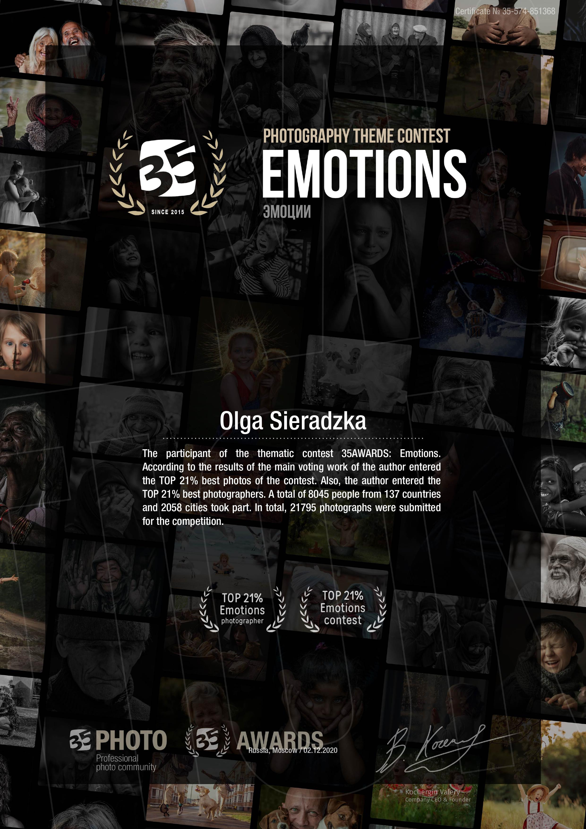 Awards / dyplomy \ wyróżnienia. Olga Sieradzka fotograf rodzinny, ciążowy i dziecięcy w Pile