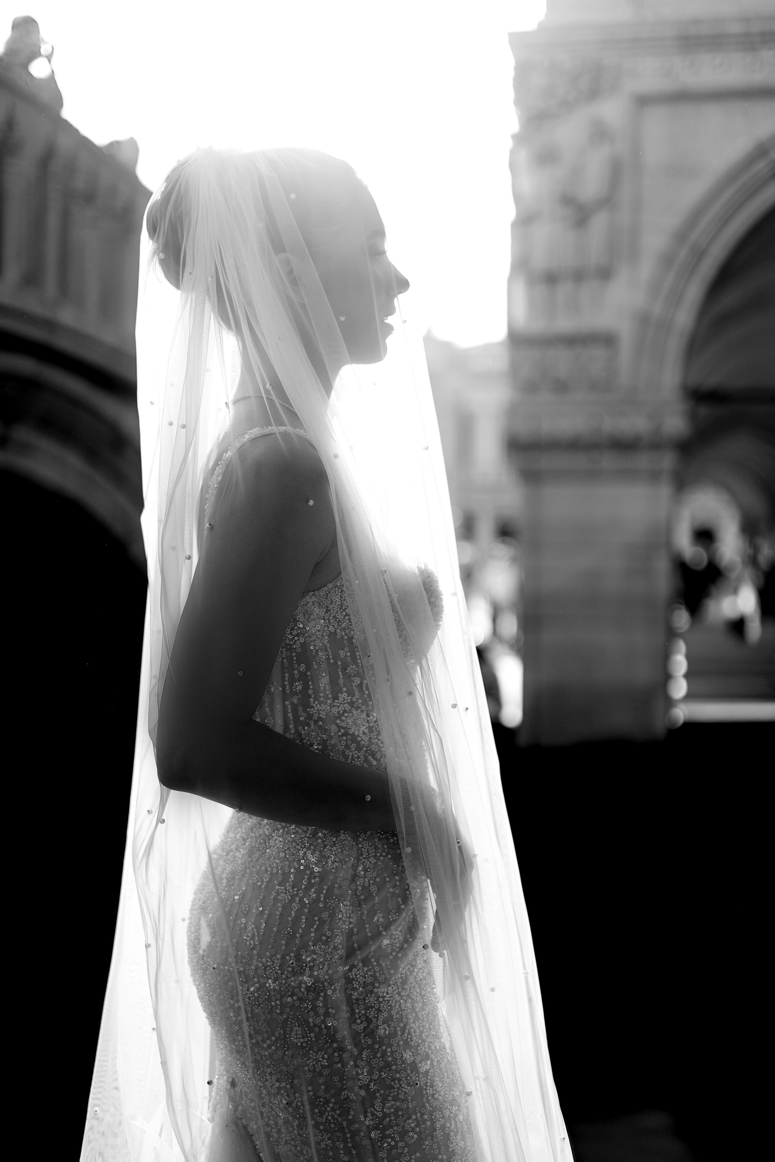 Bride standing on a picturesque Venice square
