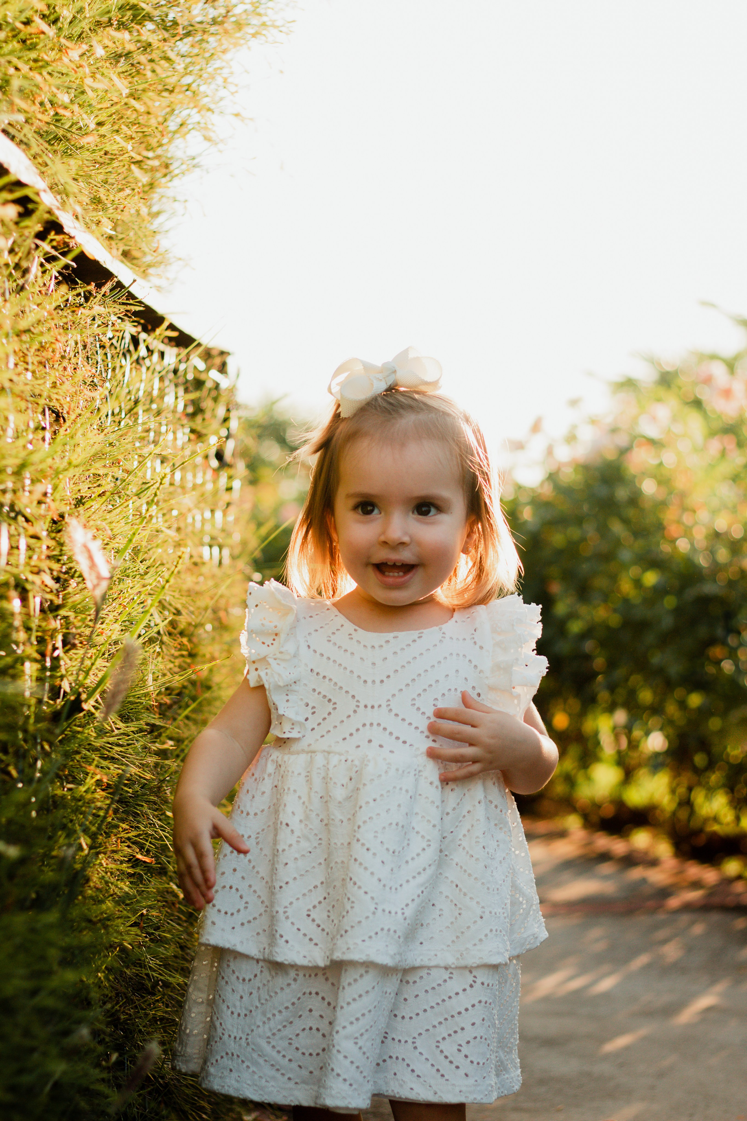 Cenas naturais de ensaio infantil em Holambra com criança explorando flores ao pôr do sol.