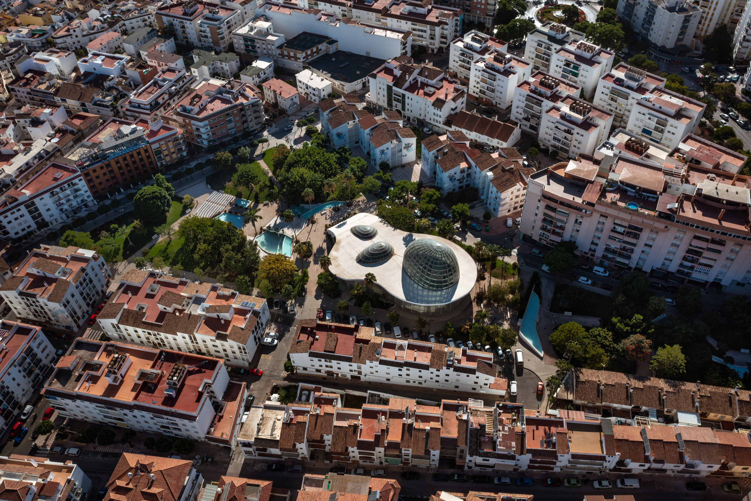 Aerial view of Estepona cityscape captured by Estepona real estate photographer