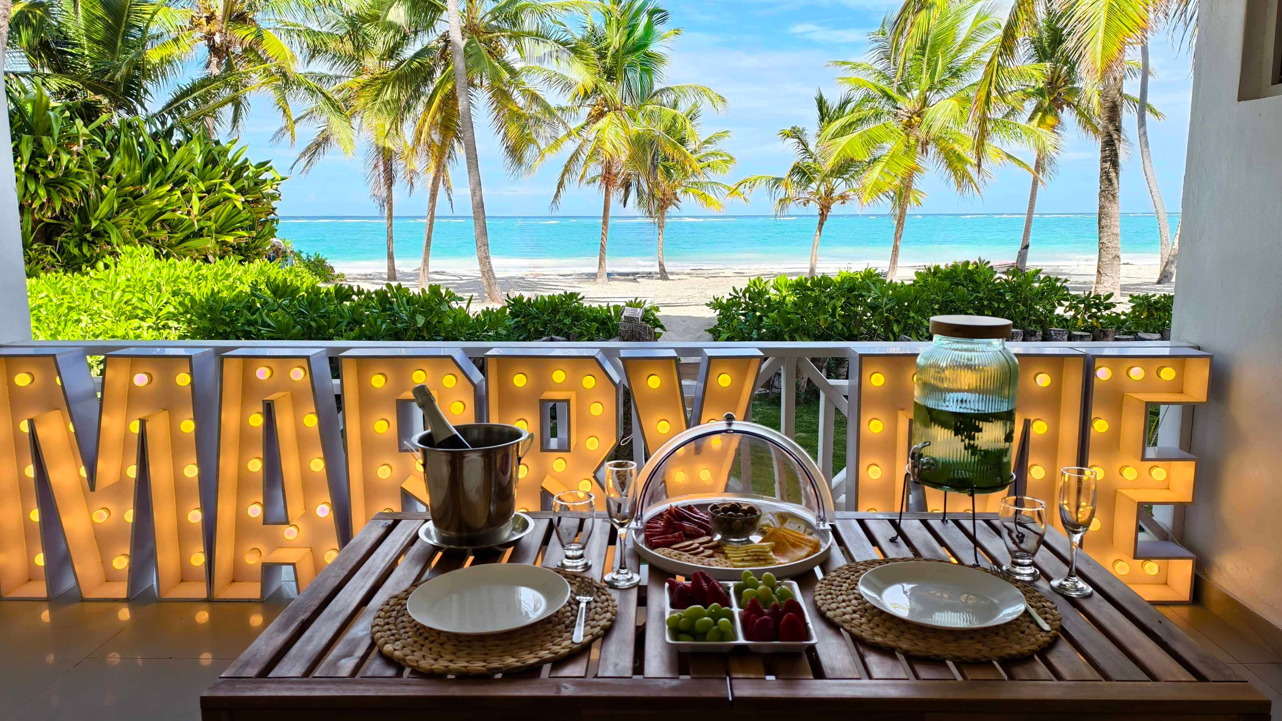 Luxury private veranda marriage proposal setup in Punta Cana