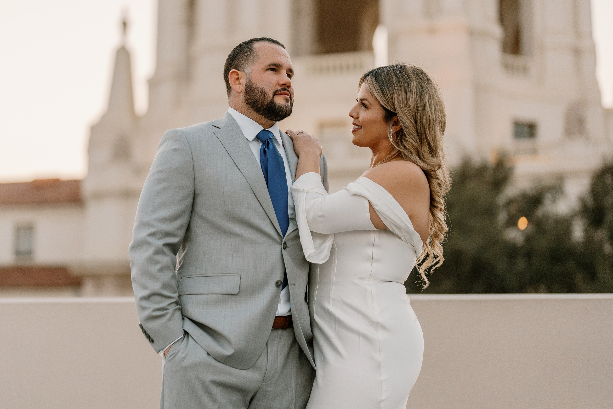 Engagement session at Pasadena city hall light and airy photo