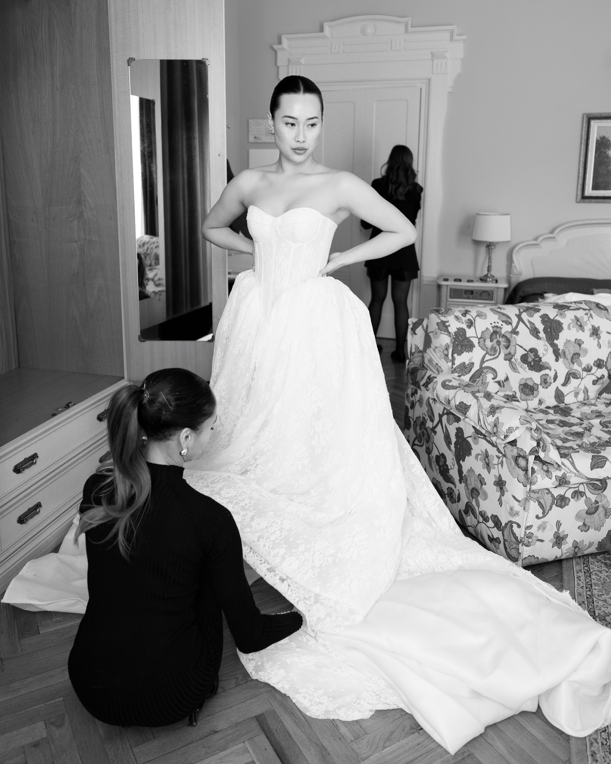 Luxury bridal morning editorial with a wedding dress for the Lake Como Wedding Workshop
