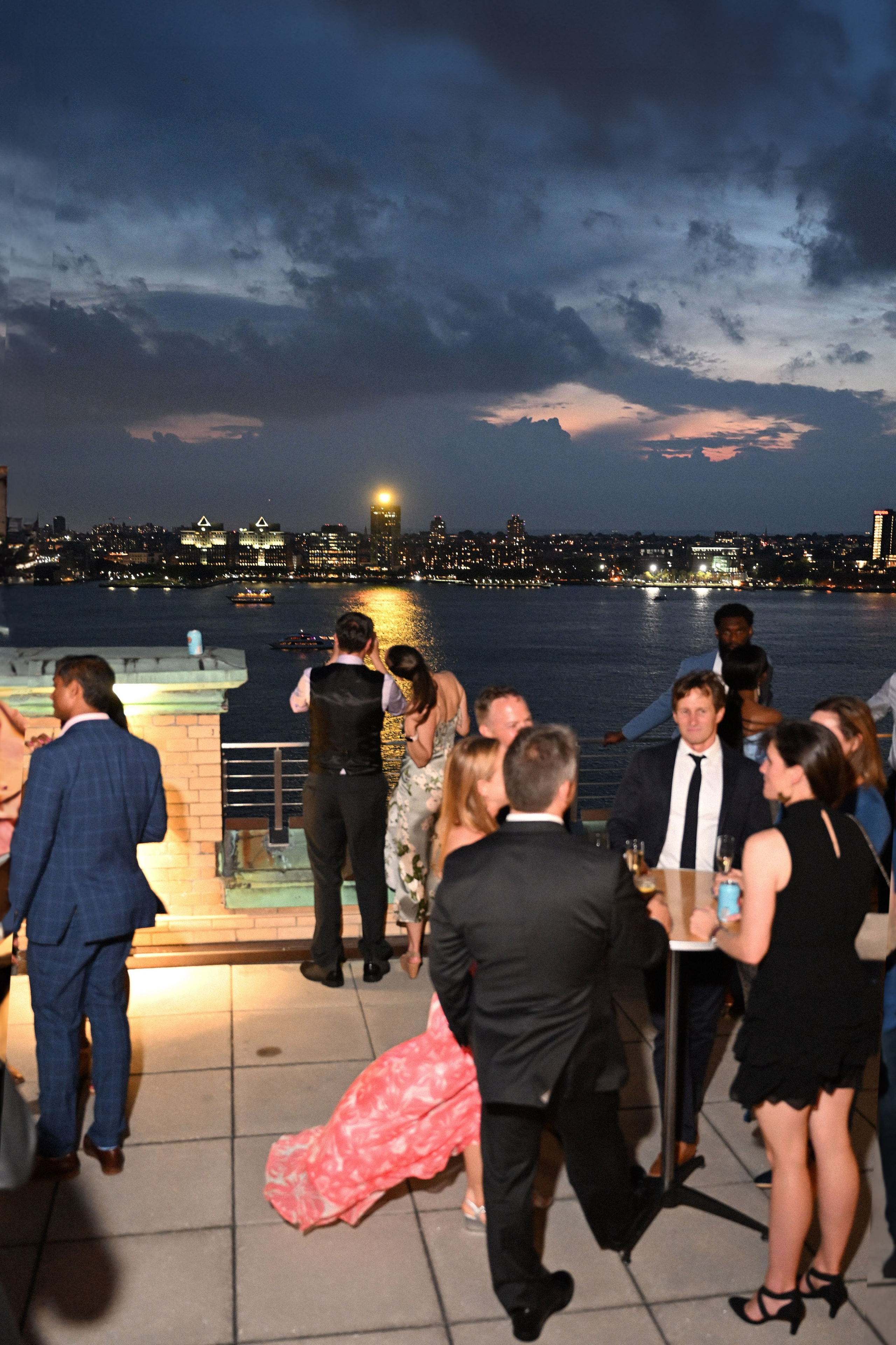 a group of people standing on a roof