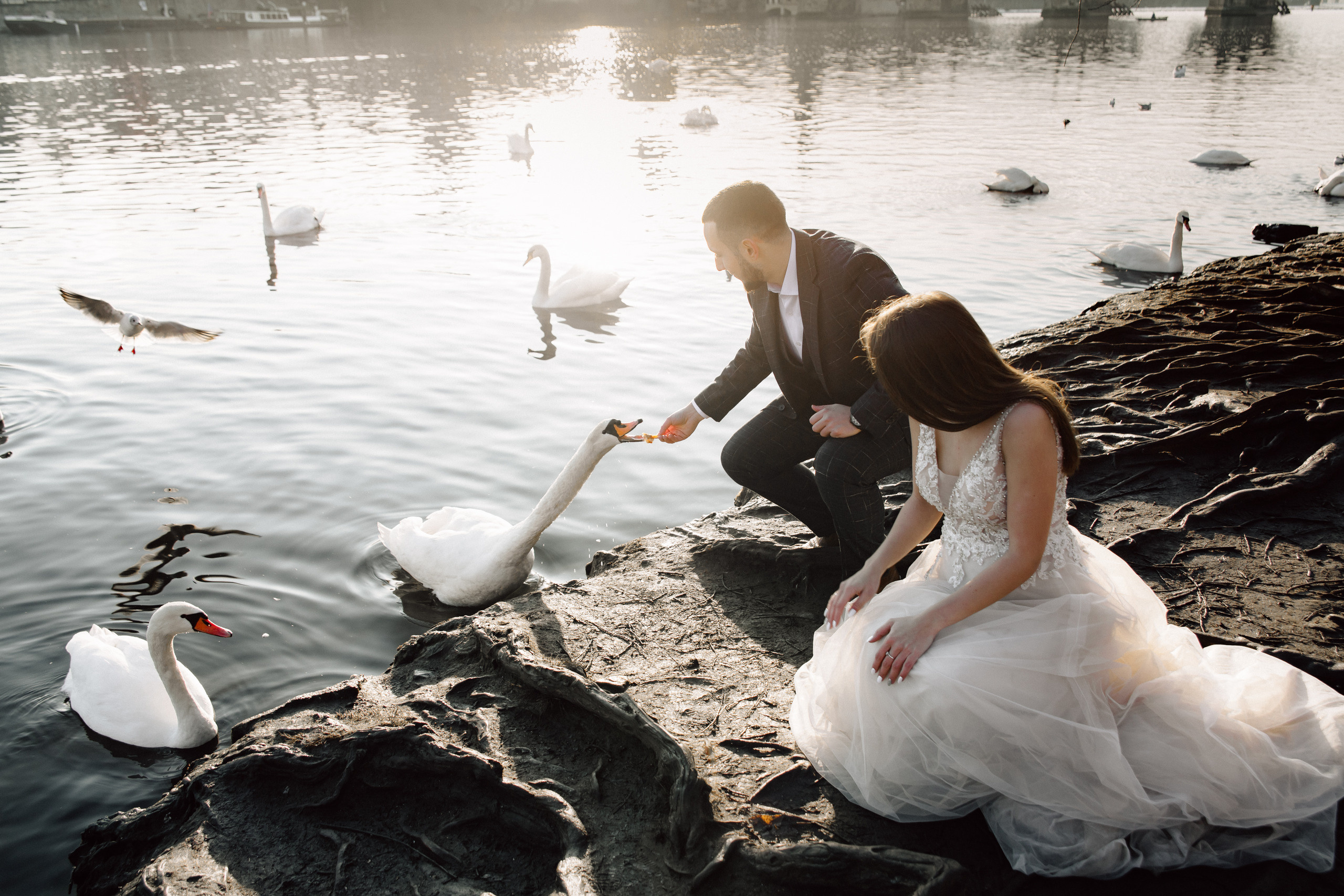 Christmas elopement of a couple in Prague. Wedding and portrait photographer in Poland Vitali Frozen