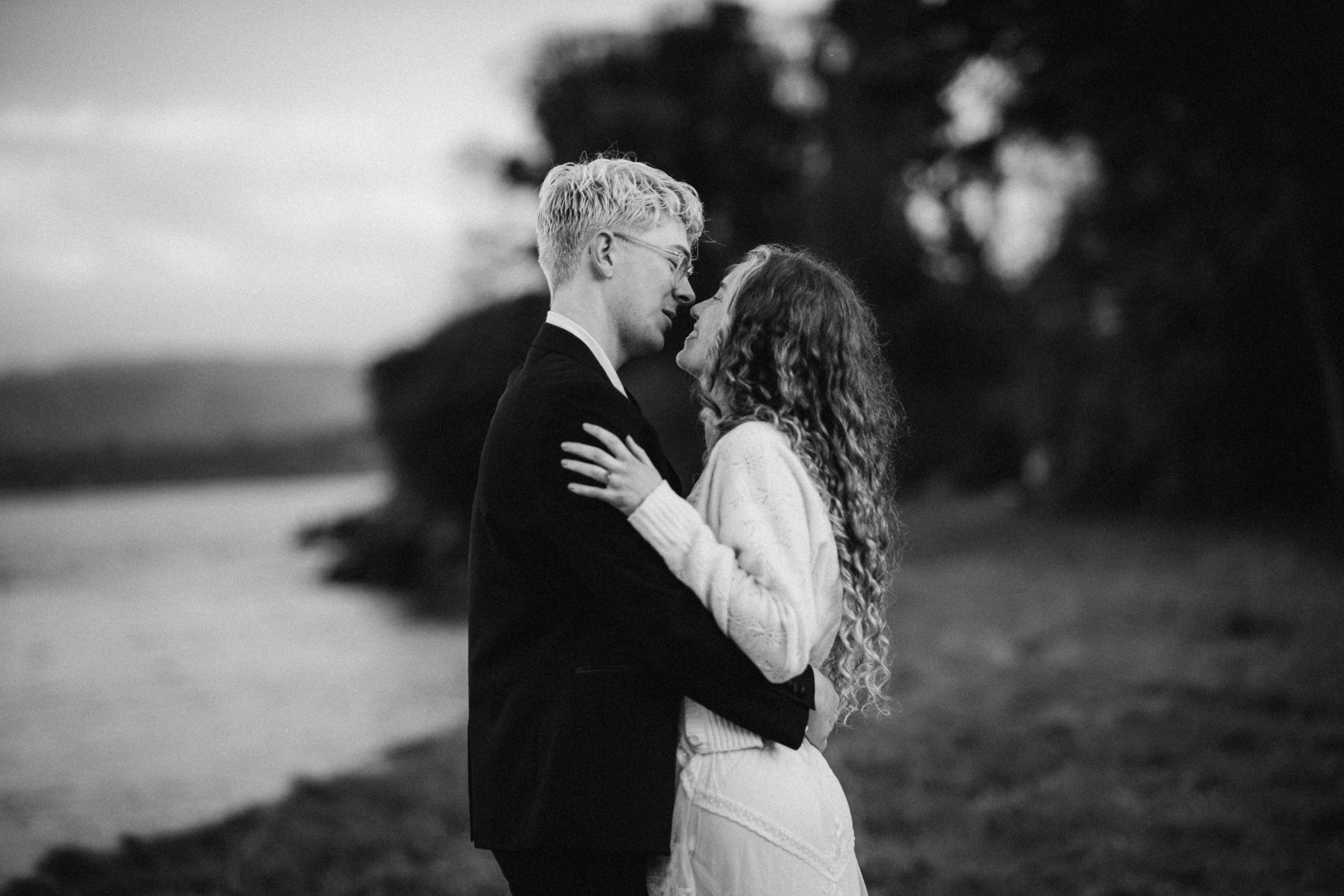 black and white photo of young couple 