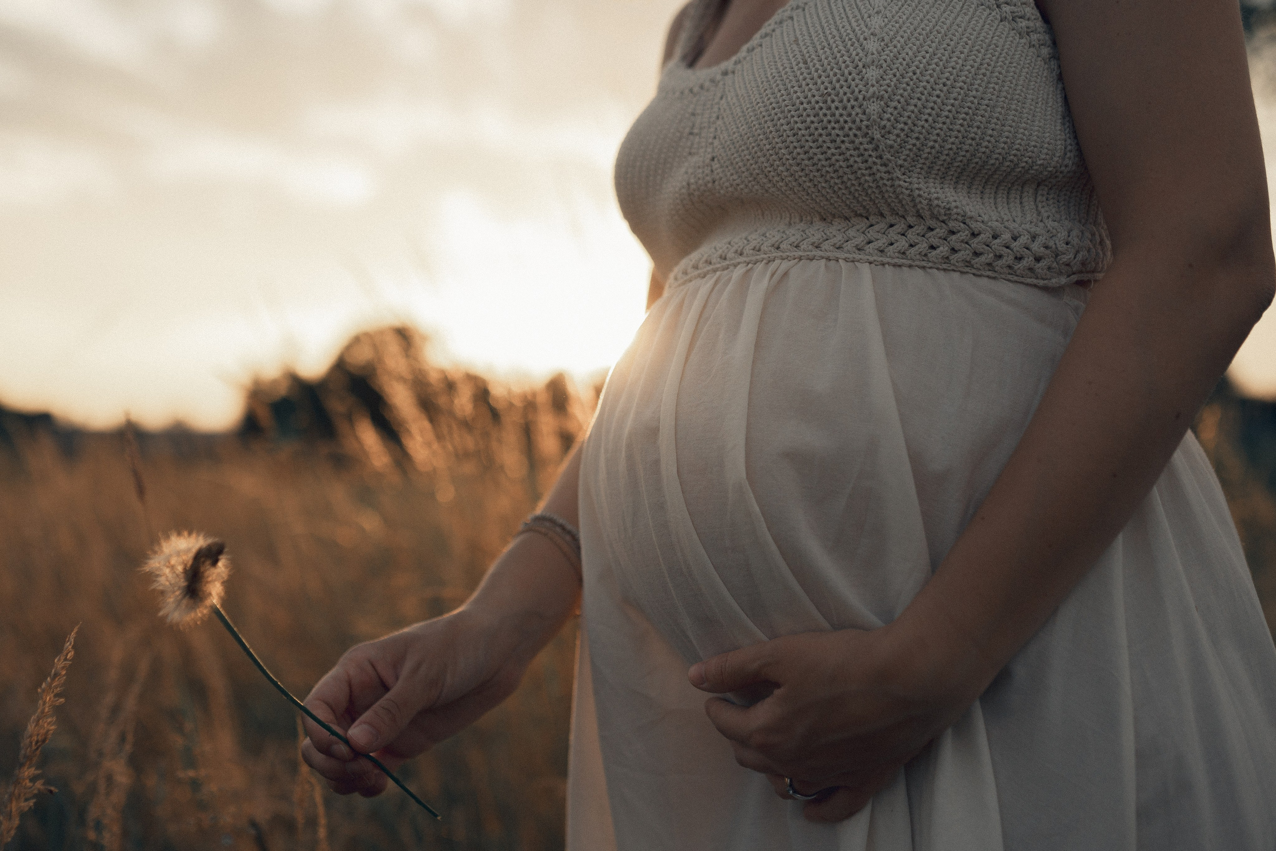 Fotografa maternità a Milano – donna incinta avvolta dalla luce del sole al tramonto
