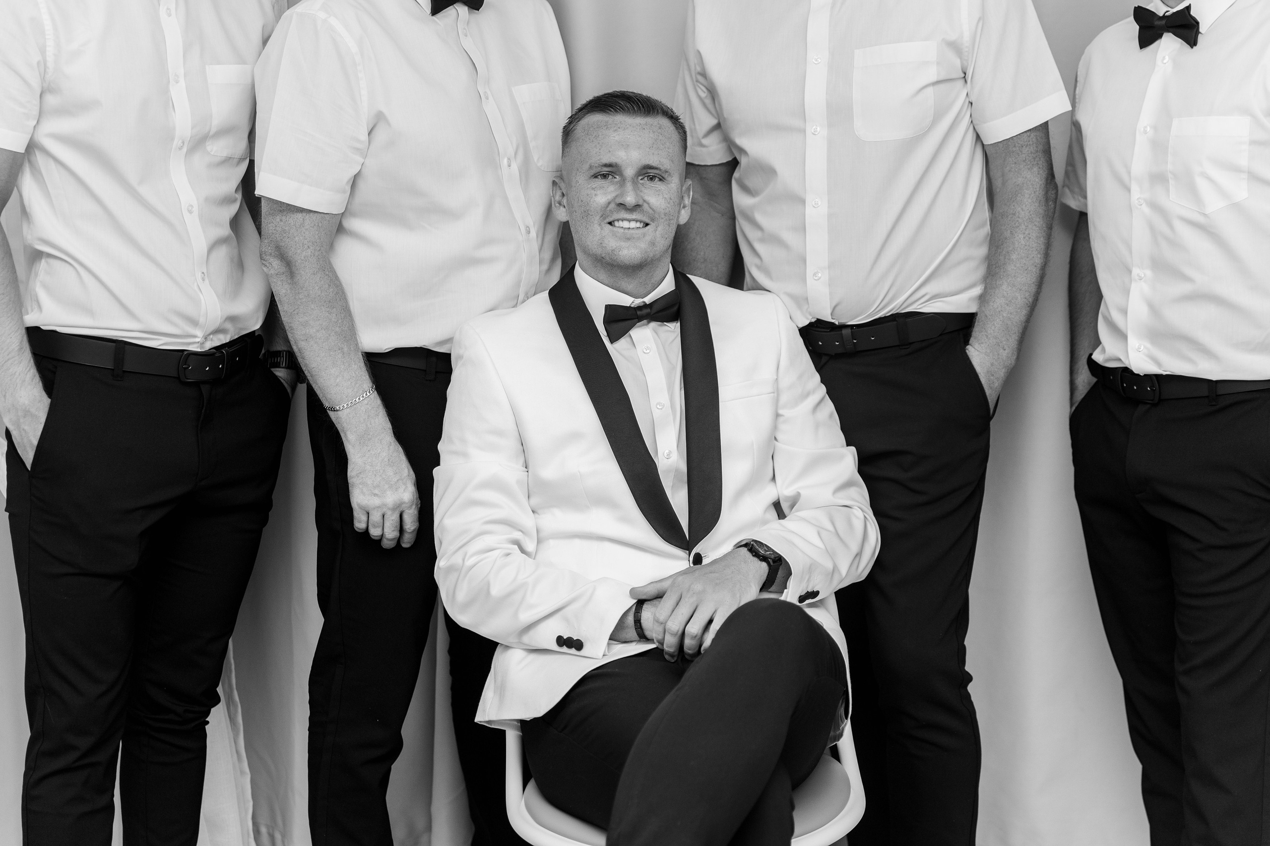 An aristocratic photo of the groom surrounded by friends Rhodes, Greece