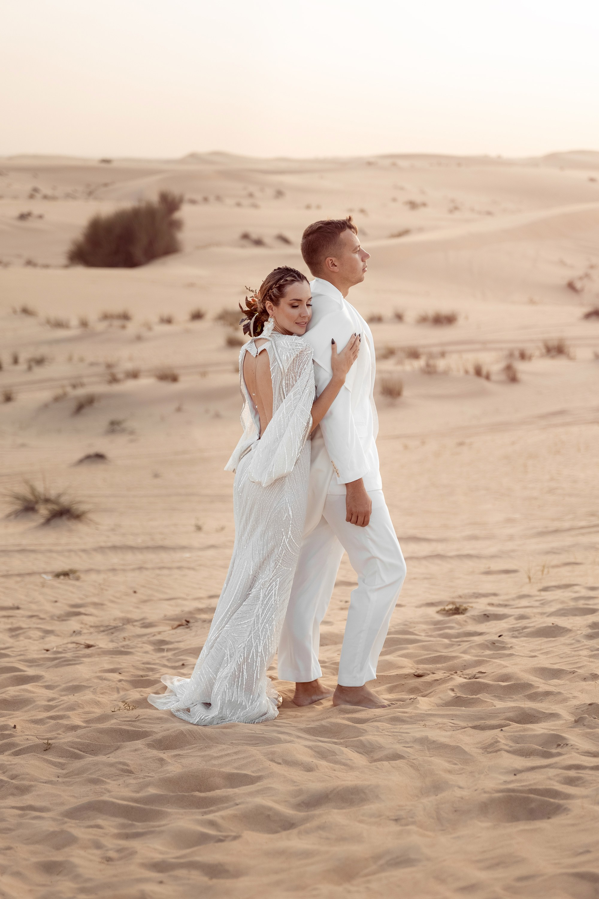 Bride and groom are happy after the ceremony is finished. Dubai, United Arab Emirates
