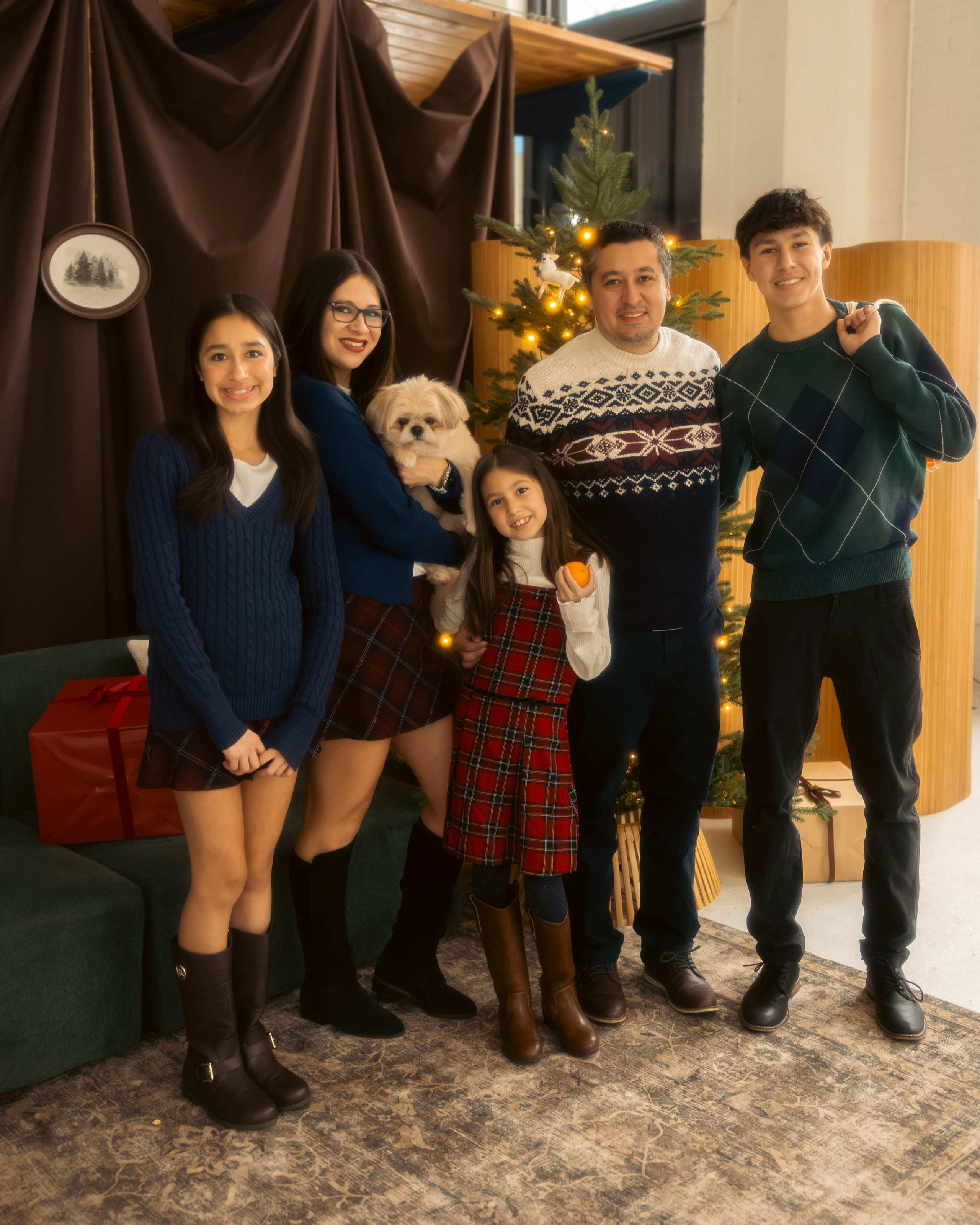Family group portrait during a Christmas photo session in Chicago