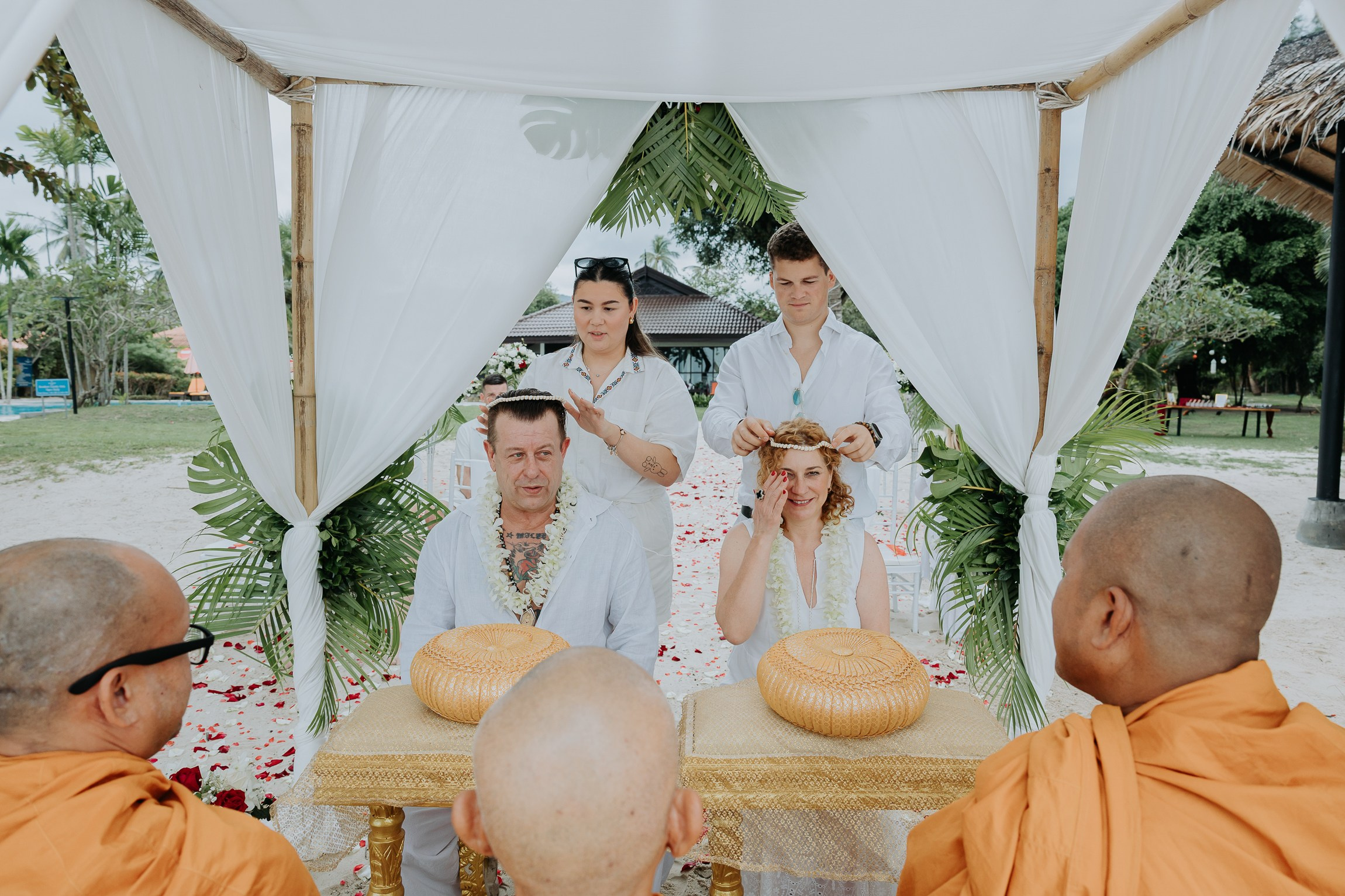 Simone & Matthias Peter. Buddhist blessing wedding Ceremony on Koh Samui, Thailand