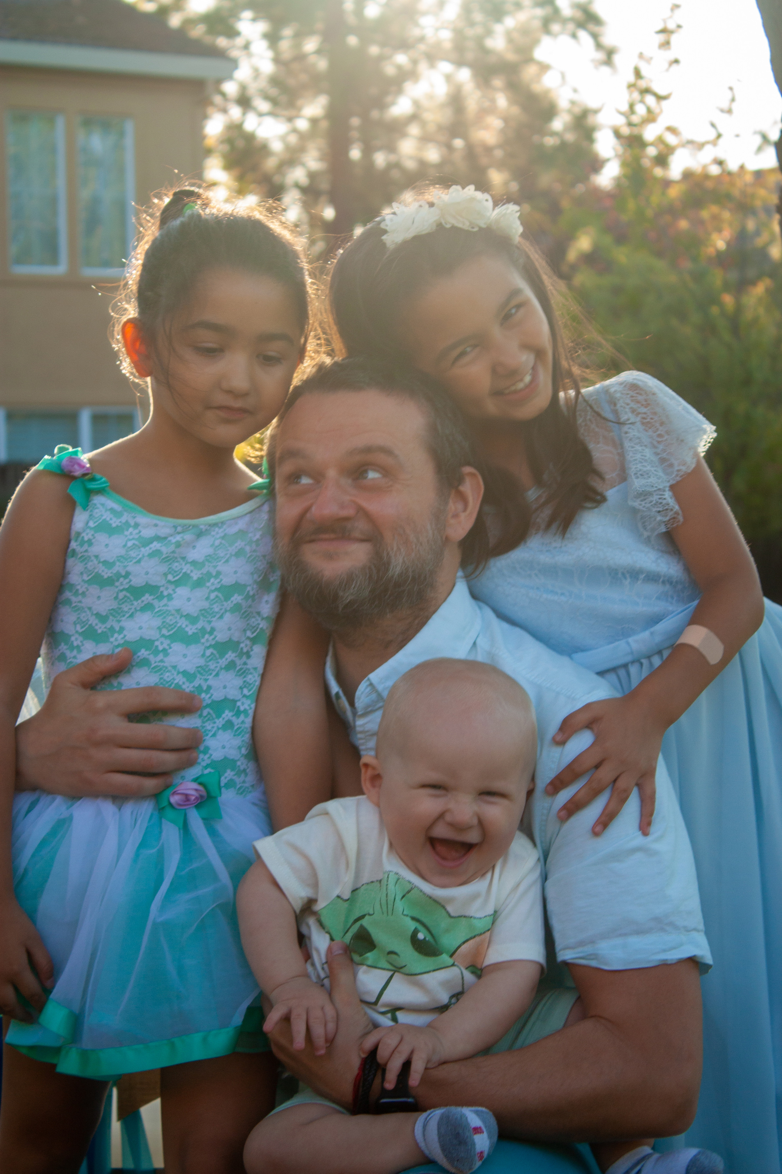 A happy family celebrate the first birthday of the baby boy