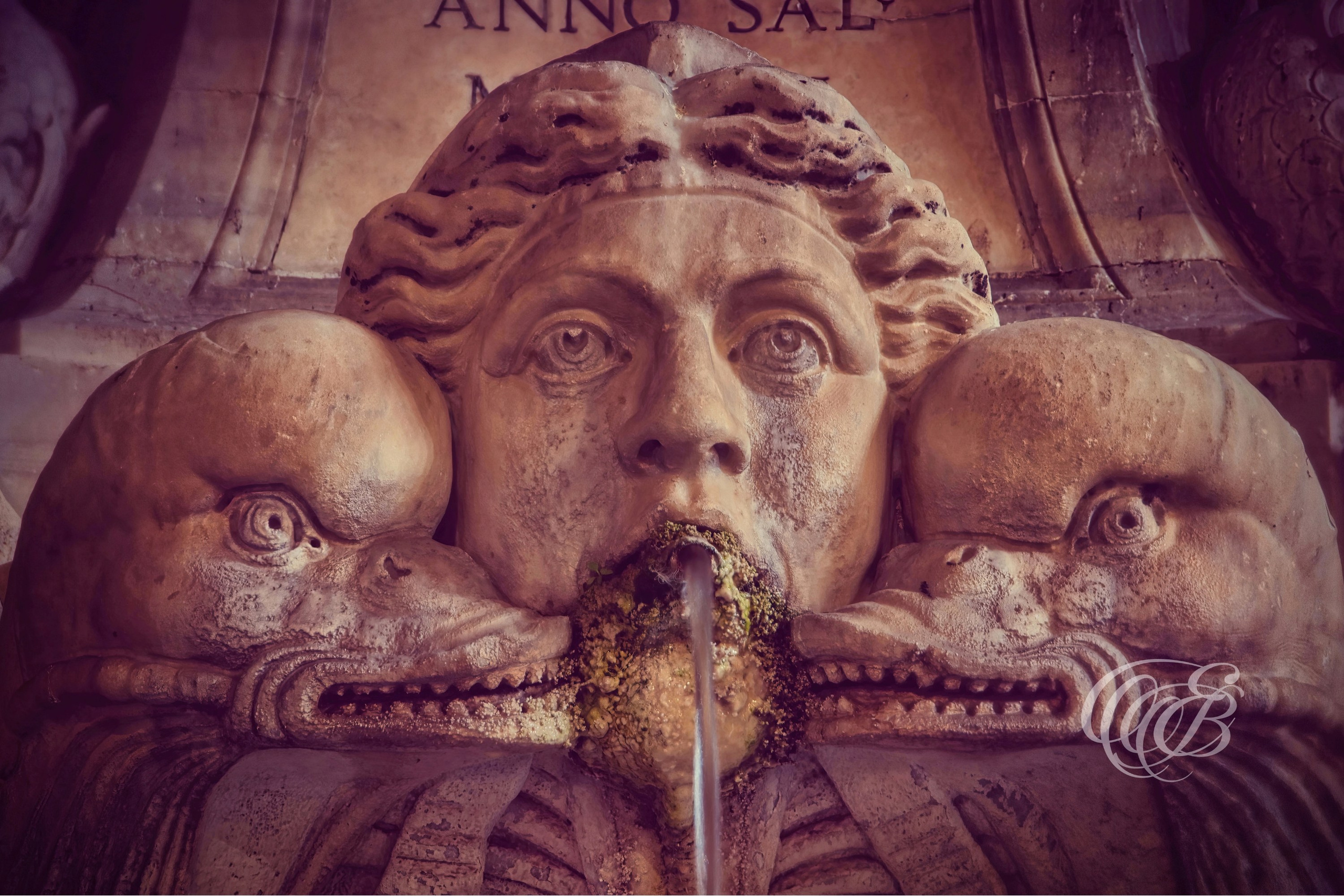 Photography of Italy — Rome, Detail of Sculptures of the Fountain at Piazza della Rotonda in Front of the Pantheon at Night — Eduardo Bartoli Fine Art & Travel Photography