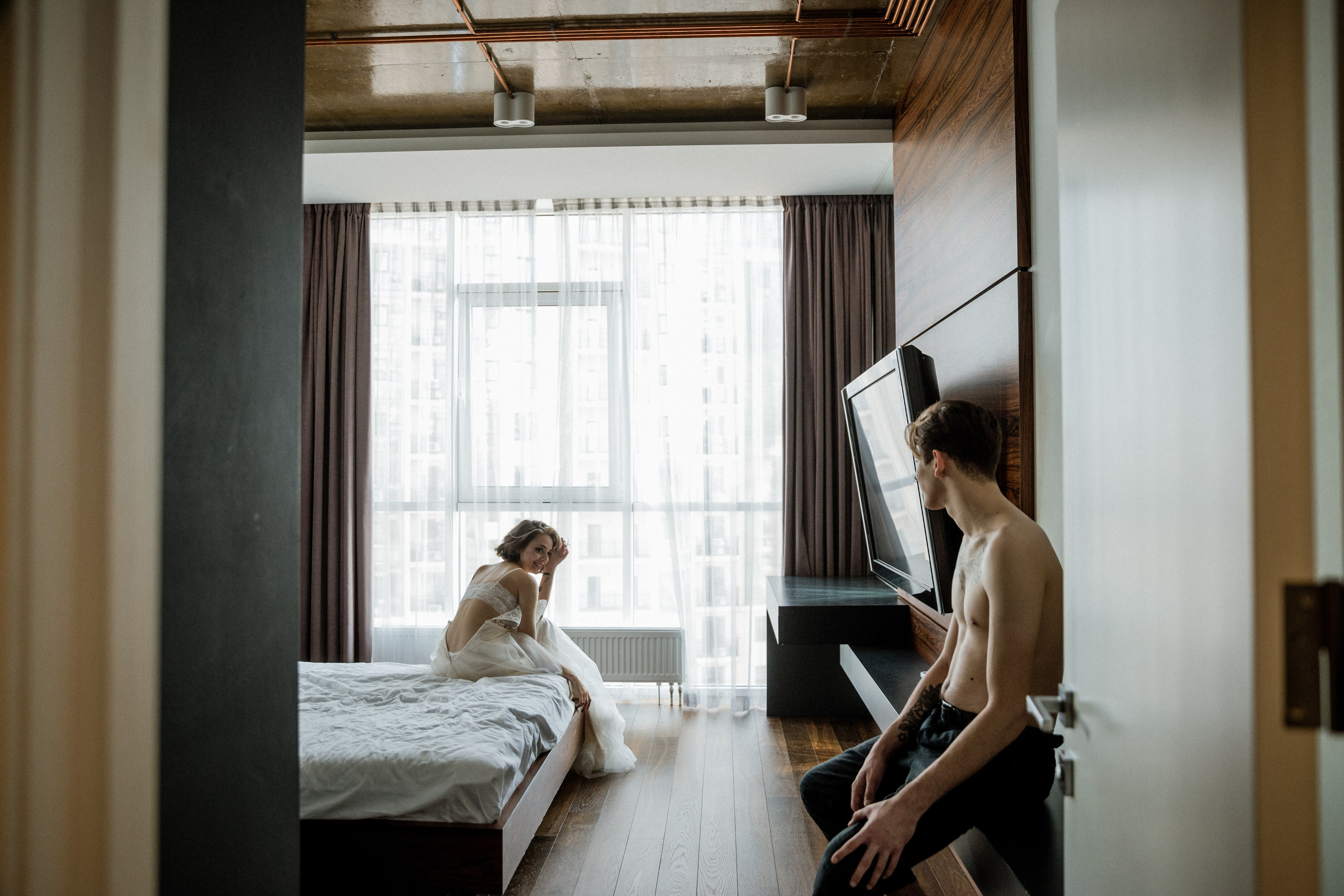 Black and white bridal portrait at the beach, wedding photographer Spain