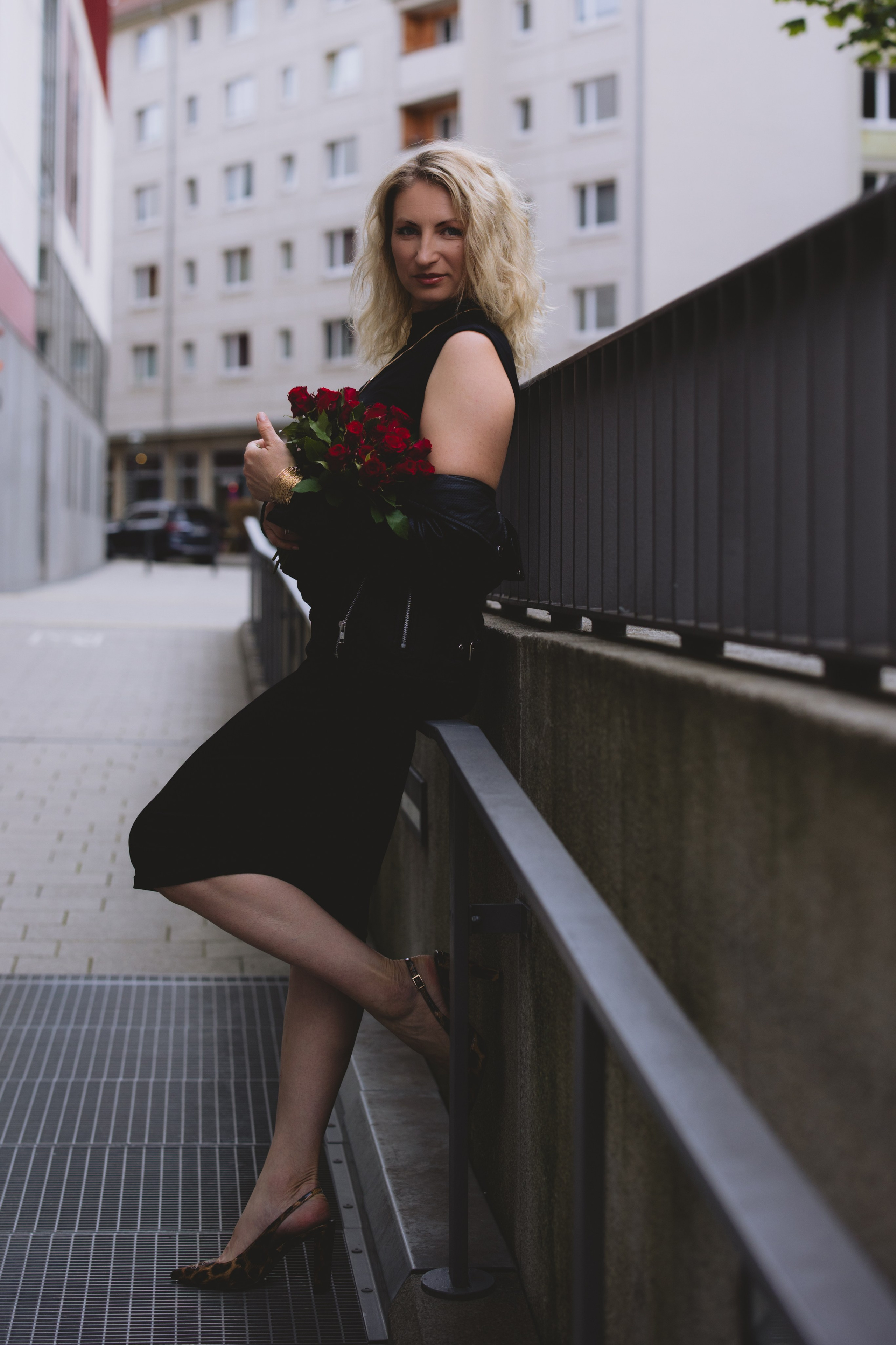 Outdoor Portrait Photoshoot in Leipzig. Woman in Black Dress. Kristina Kozheltsova — Black & White Portrait Photographer in Leipzig