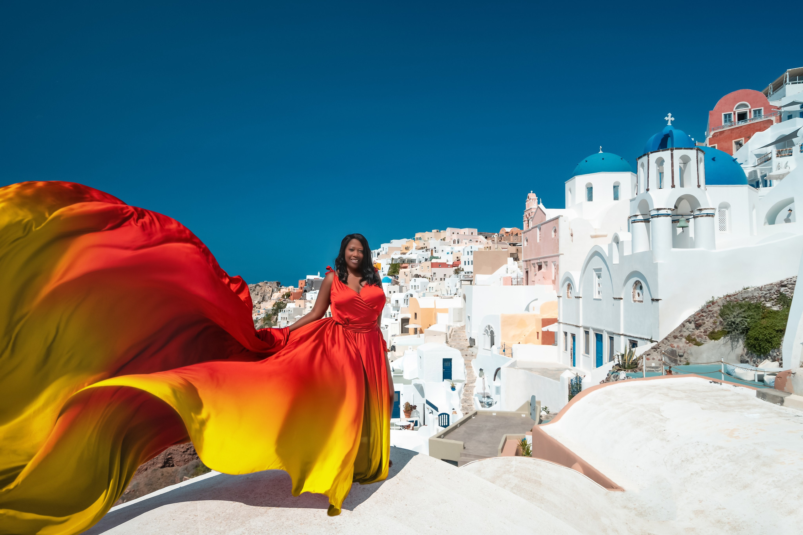 Flying Dress santorini. Photographer in Santorini SokoLOVE Alex| Flying Dress Santorini