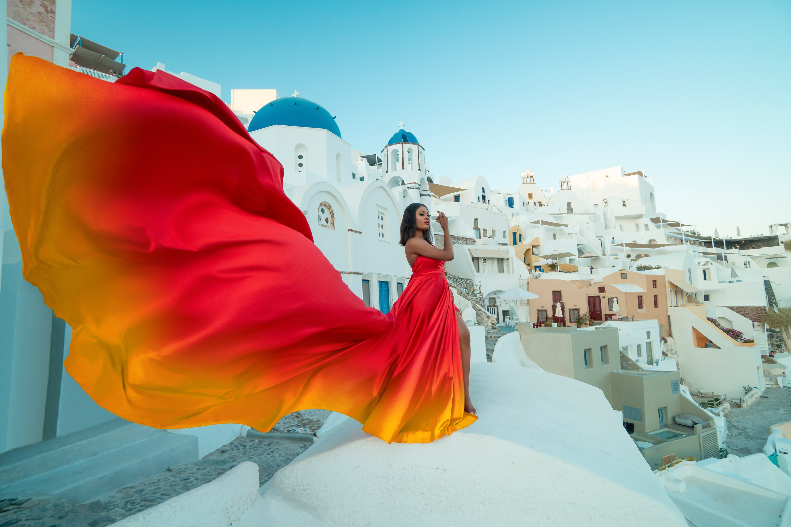 Flying Dress santorini. Photographer in Santorini SokoLOVE Alex| Flying Dress Santorini