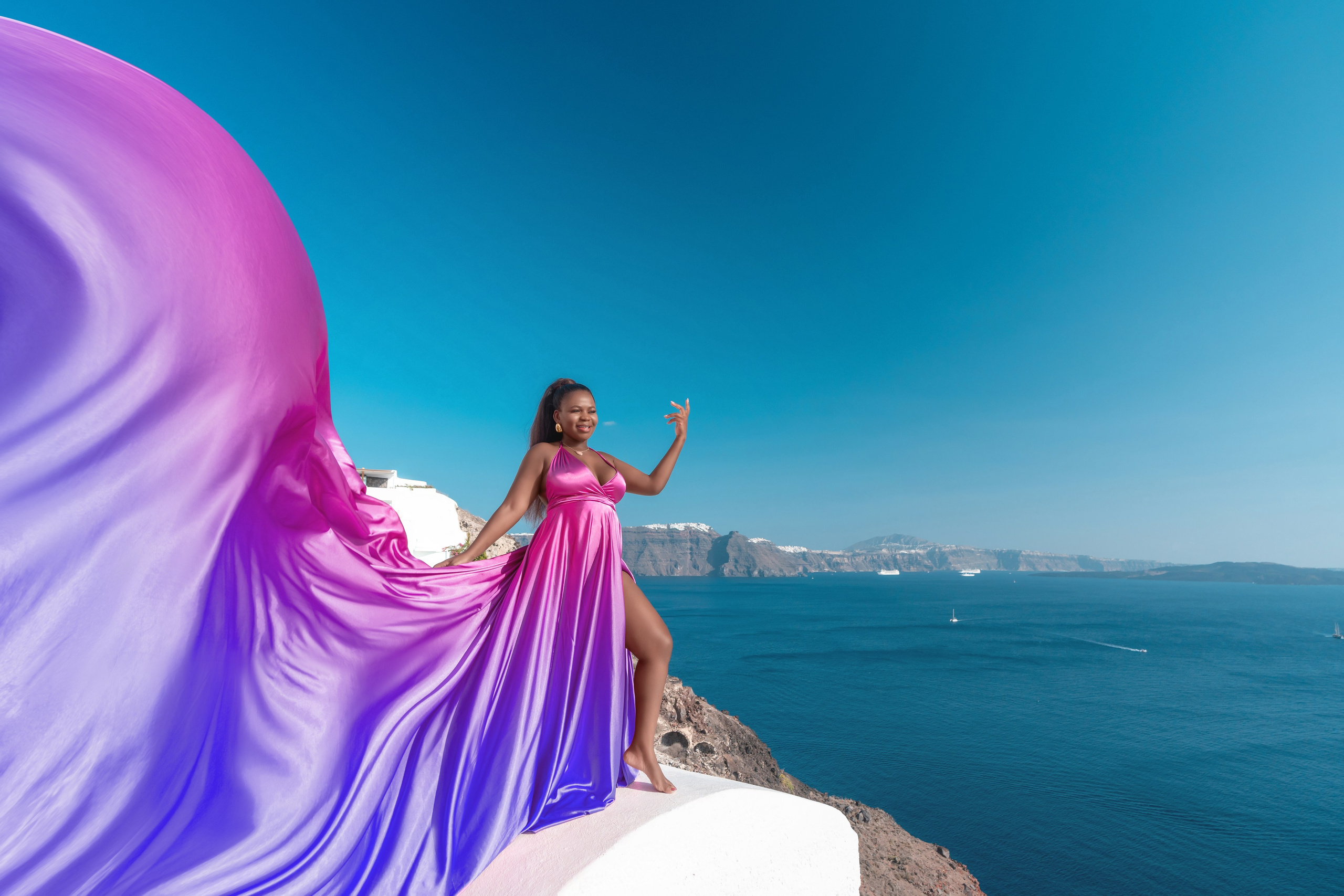 Fuchsia Flying Dress Rental | Satin Bare Back XS-L | Rent for 100 Euros