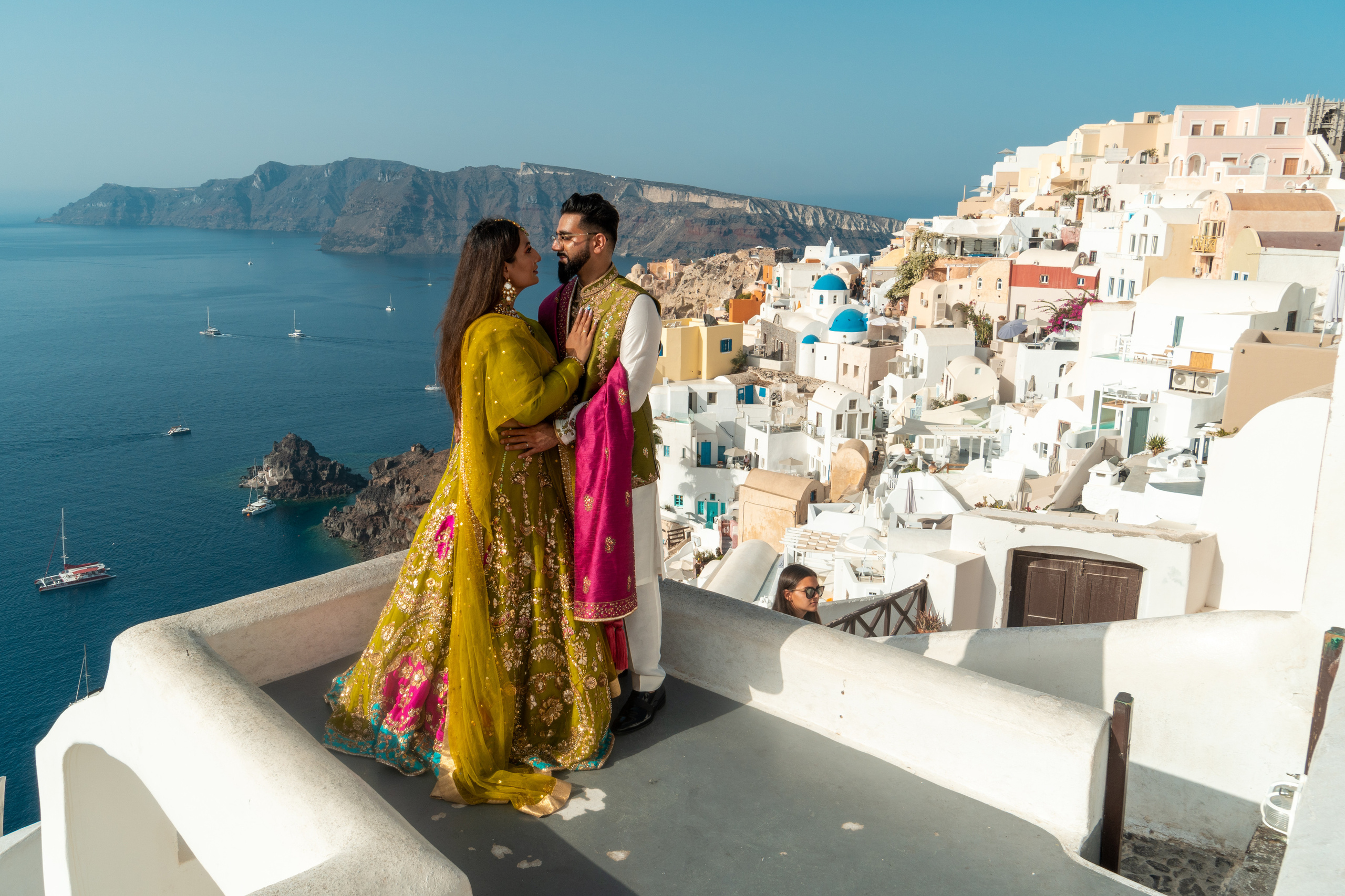 Wedding photographer in Santorini. Photographer in Santorini SokoLOVE Alex| Flying Dress Santorini