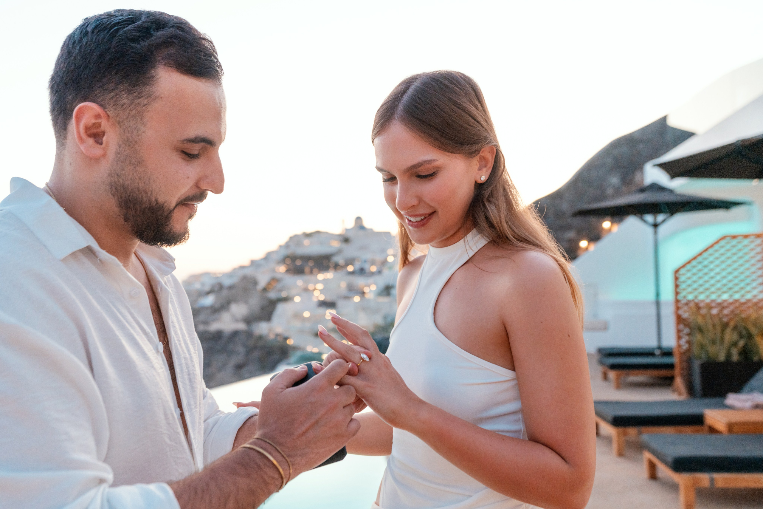 Proposal in Santorini. Flying Dress Santorini Photographer | SokoLOVE — Book 2026