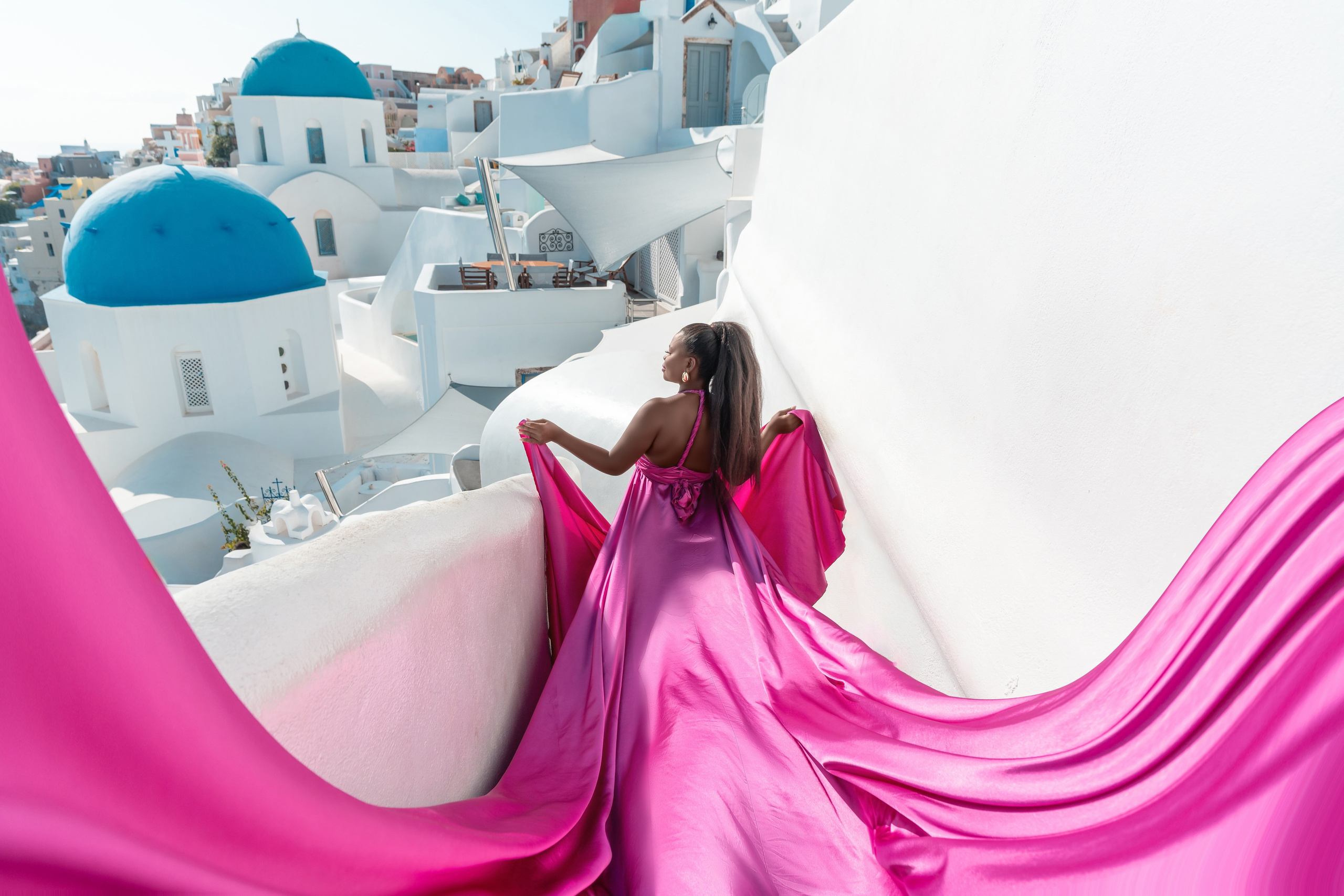 Fuchsia Flying Dress Rental | Satin Bare Back XS-L | Rent for 100 Euros