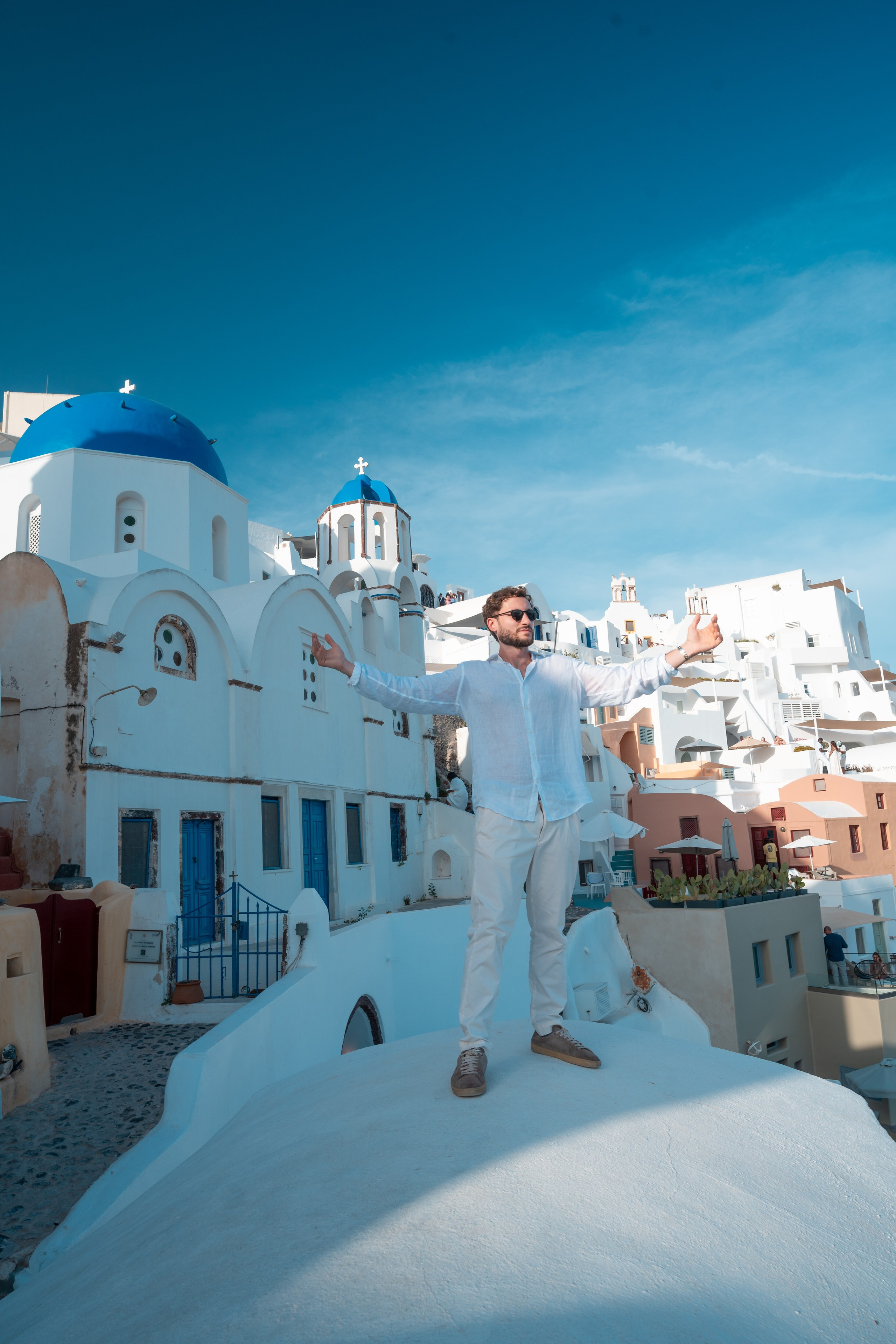 Santorini Portrait Photoshoot | Stylish Men’s Photography in Greece. Photographer in Santorini SokoLOVE Alex| Flying Dress Santorini