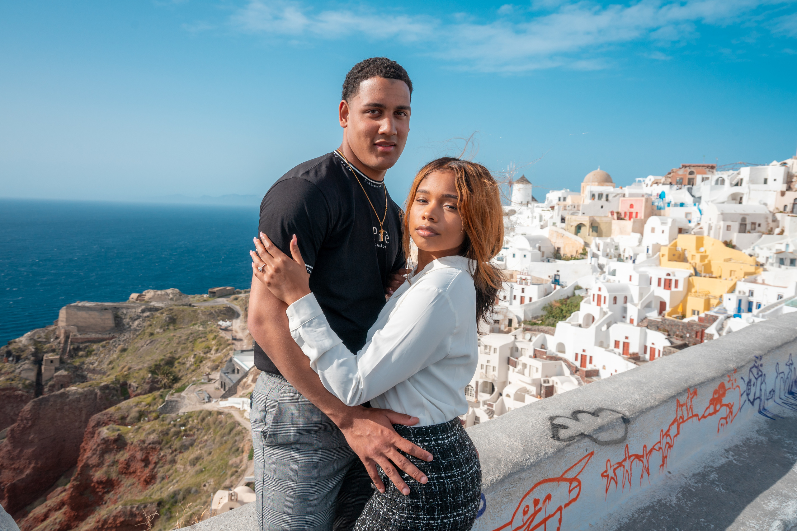 Romantic Proposal in Oia – The Perfect Santorini Engagement. Photographer in Santorini SokoLOVE Alex| Flying Dress Santorini