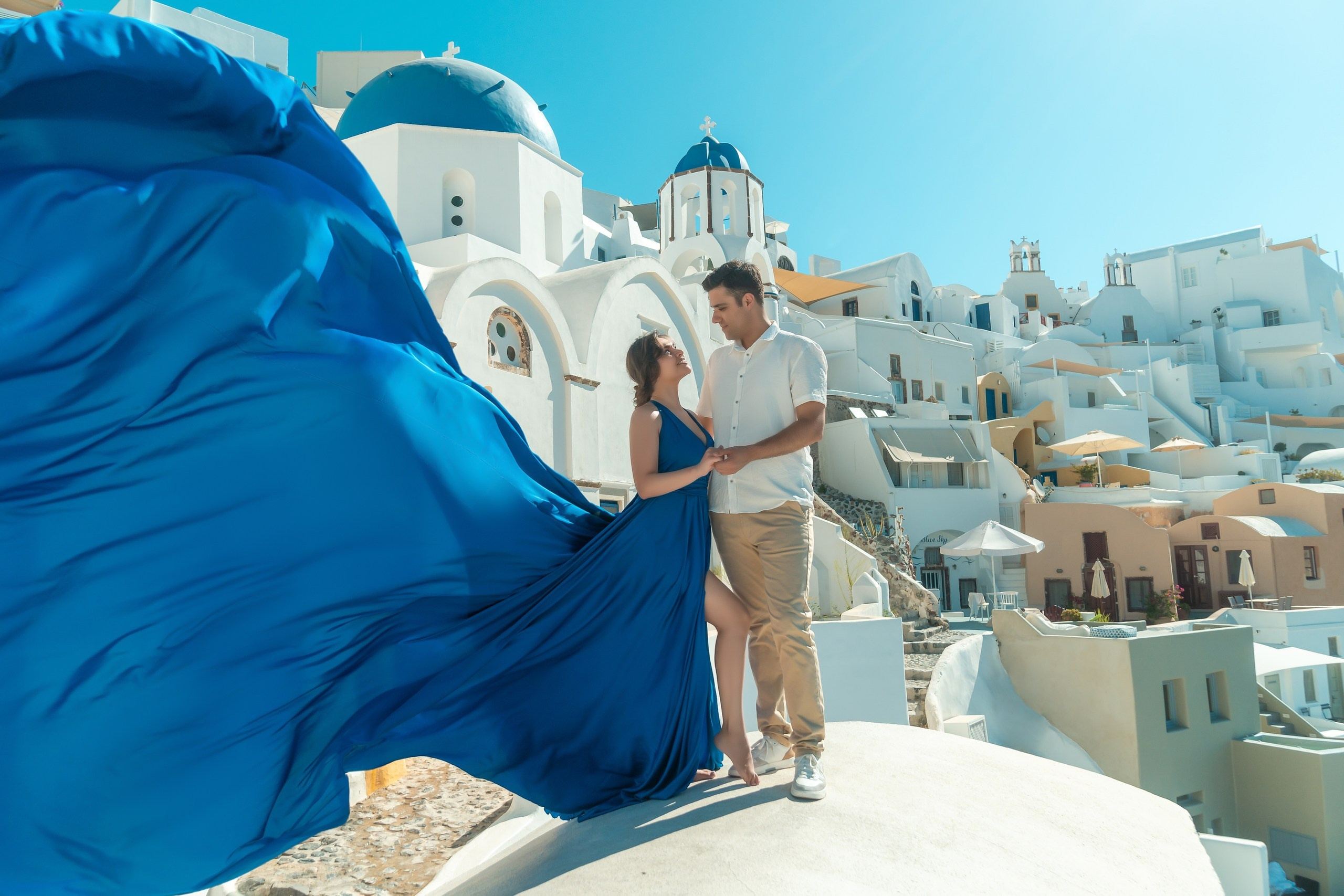 Romantic Marriage Proposal in Oia, Santorini | Wedding Photographer Greece. Photographer in Santorini SokoLOVE Alex| Flying Dress Santorini