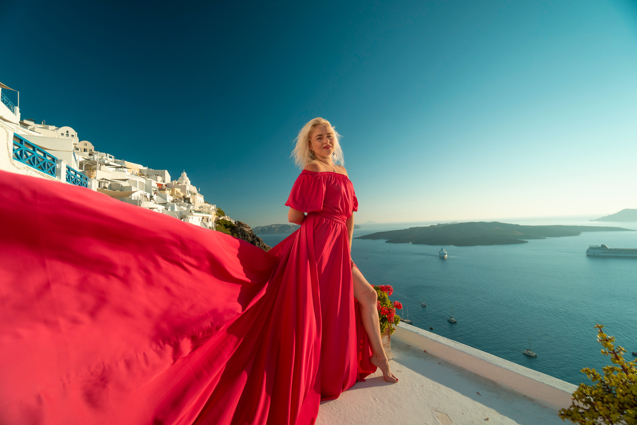 Flying Dress with Short Sleeves | Elegant Flowing Gown XS-L. Photographer in Santorini SokoLOVE Alex| Flying Dress Santorini