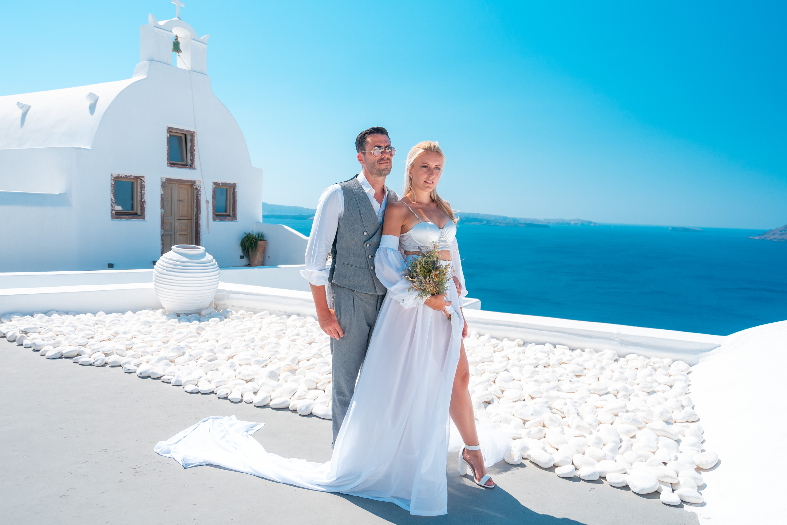 Wedding photographer in Santorini. Photographer in Santorini SokoLOVE Alex| Flying Dress Santorini