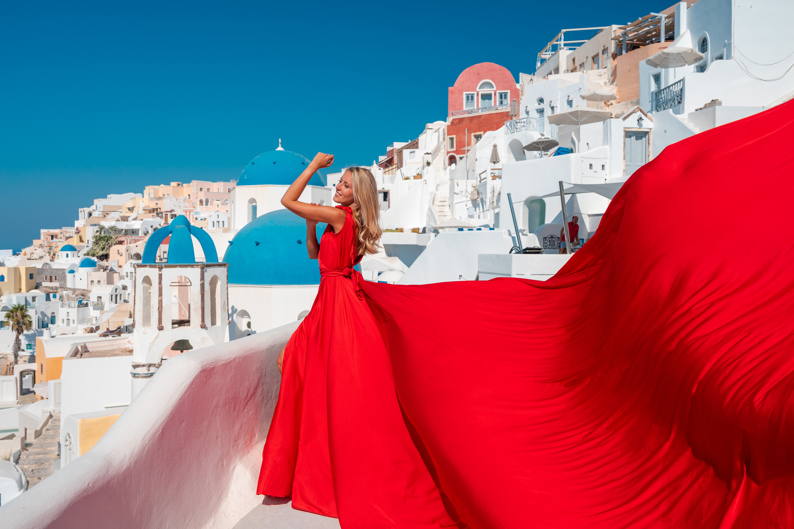 Wedding photographer in Santorini. Photographer in Santorini SokoLOVE Alex| Flying Dress Santorini