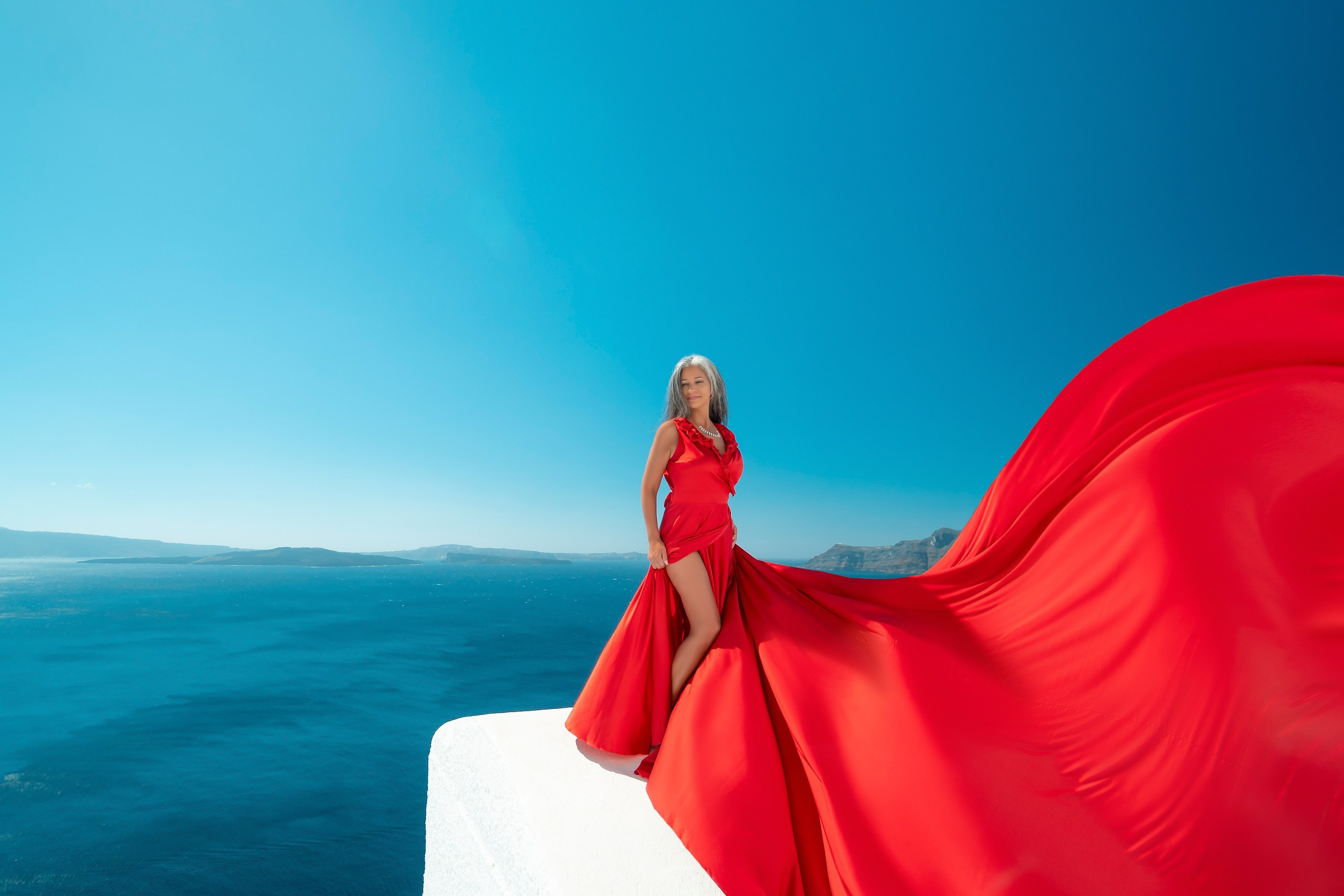 Red Plus Size Flying Dress with Ruffles & V-Shaped Back | Santorini Portfolio Shoot. Photographer in Santorini SokoLOVE Alex| Flying Dress Santorini