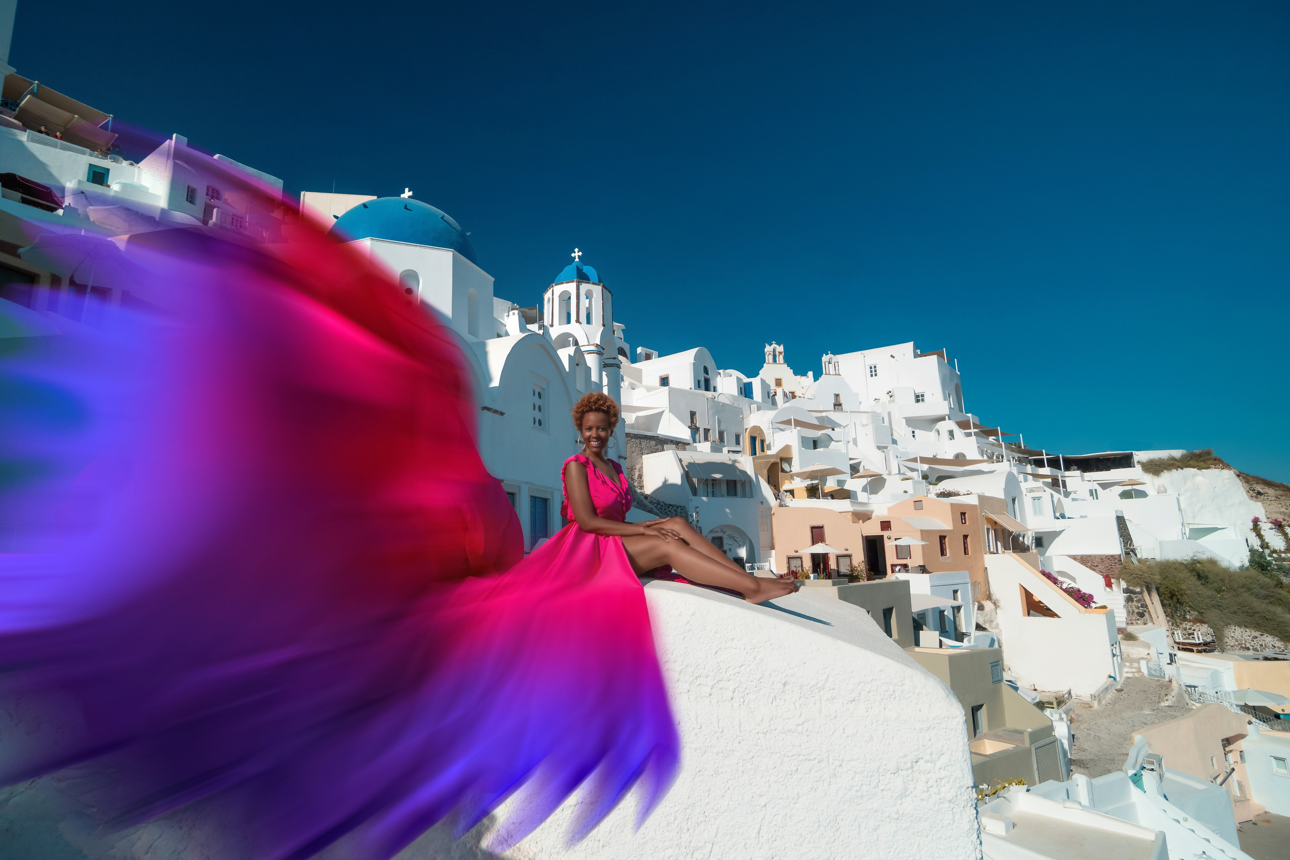 Flying Dress santorini. Photographer in Santorini SokoLOVE Alex| Flying Dress Santorini
