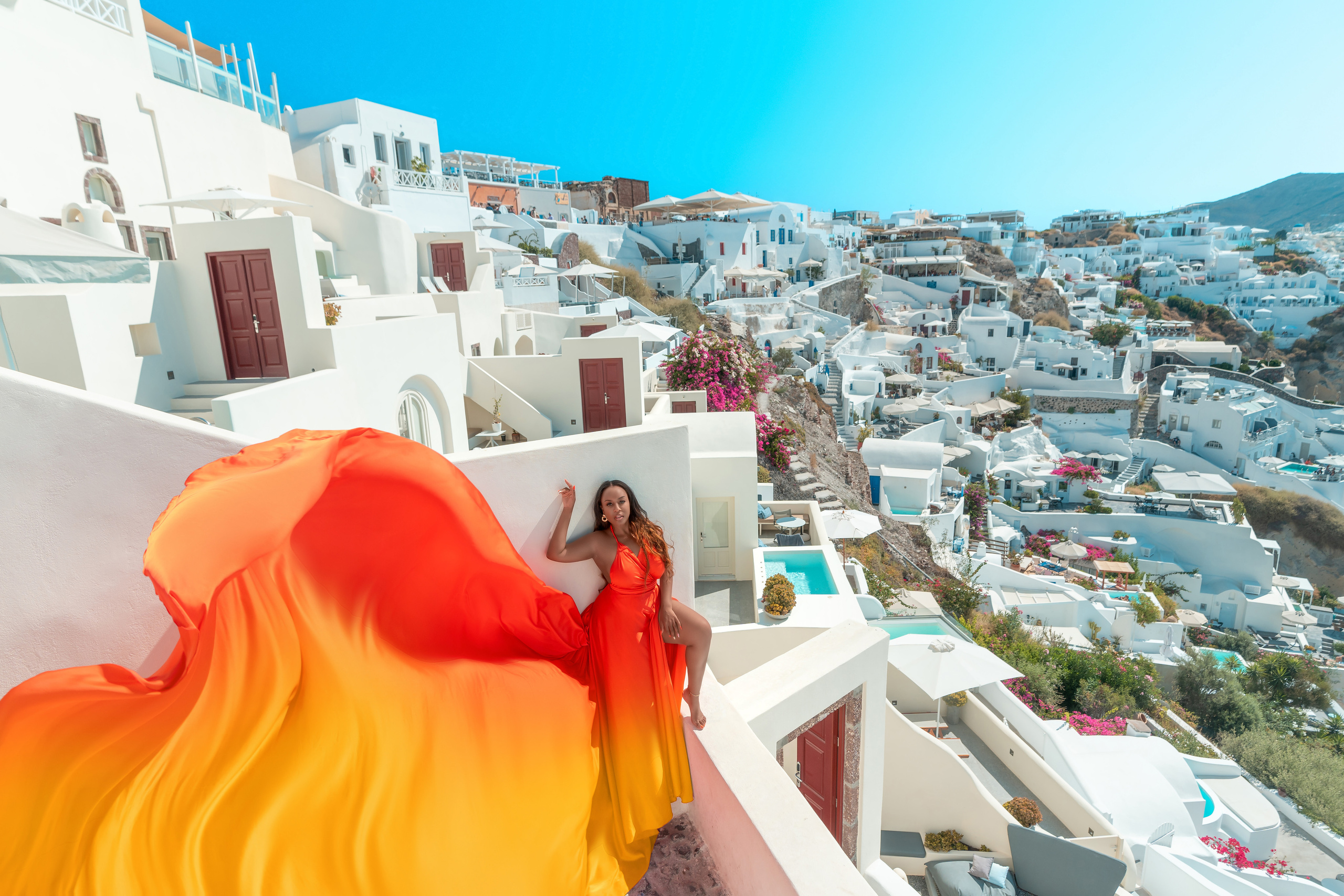 Orange Red Flying Dress bare back XS-XL |rent price