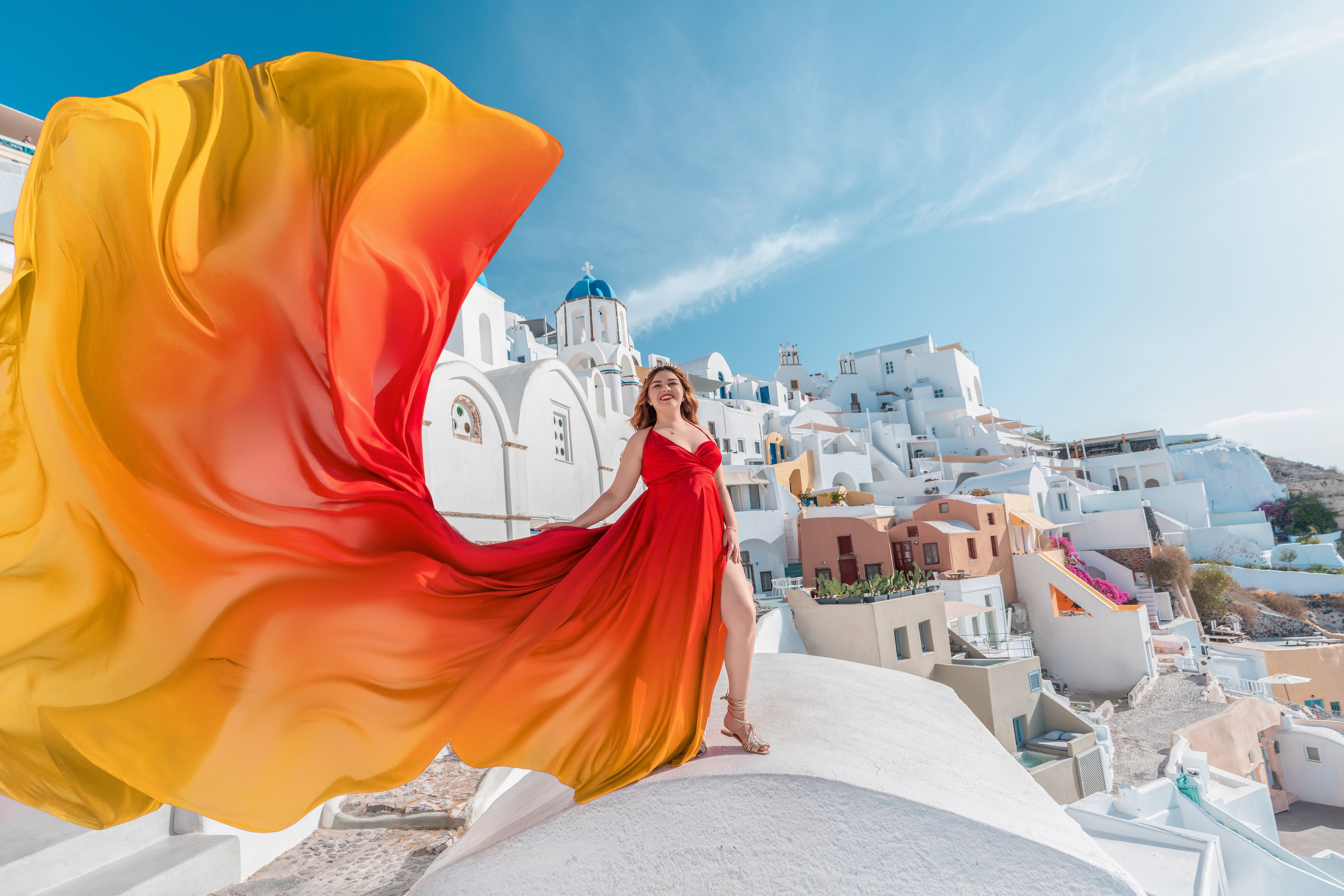 Flying Dress santorini. Photographer in Santorini SokoLOVE Alex| Flying Dress Santorini