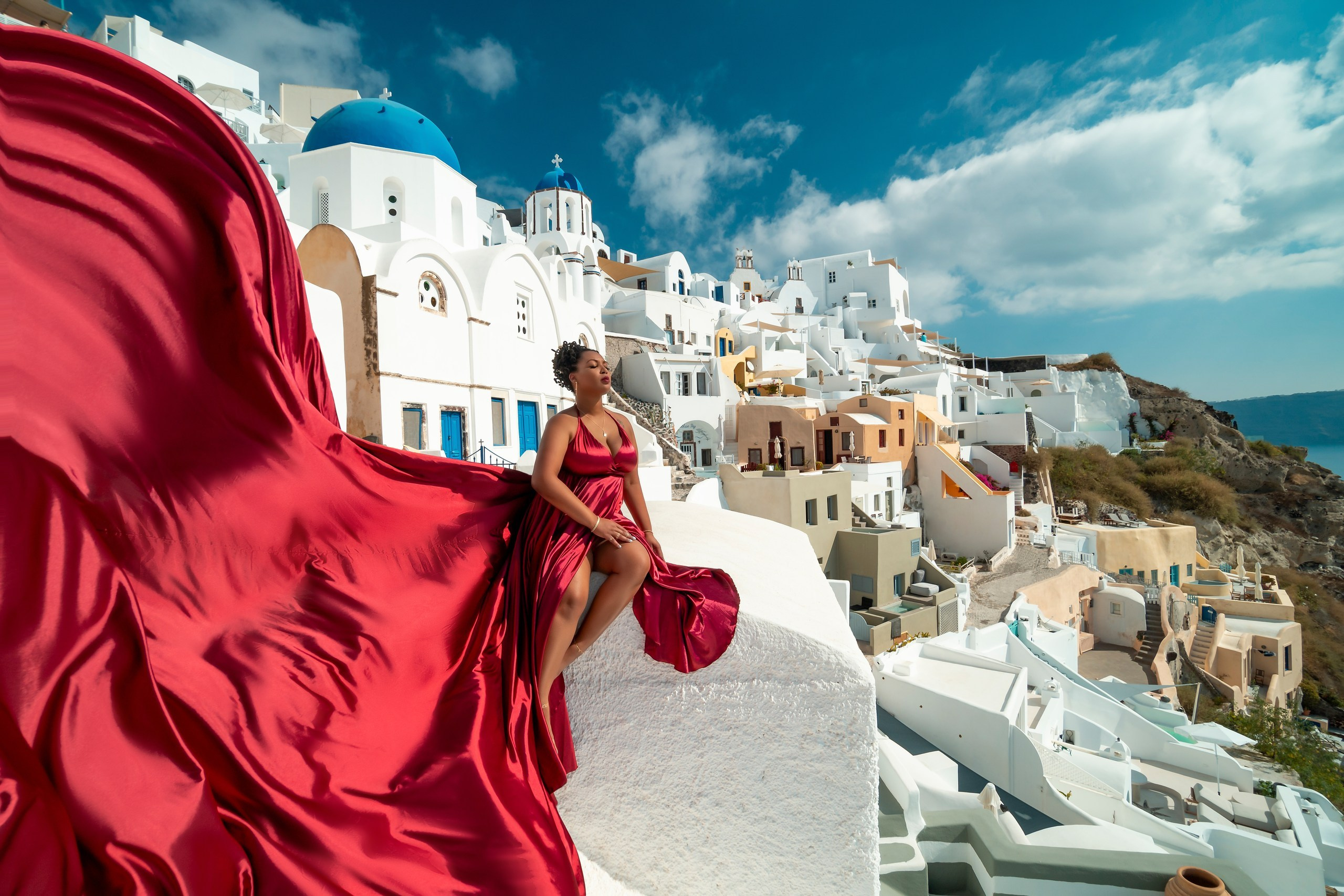 Red Wine Flying Dress — Sizes XS to XL | Santorini Photoshoot Essential | Sokoloveph. Photographer in Santorini SokoLOVE Alex| Flying Dress Santorini