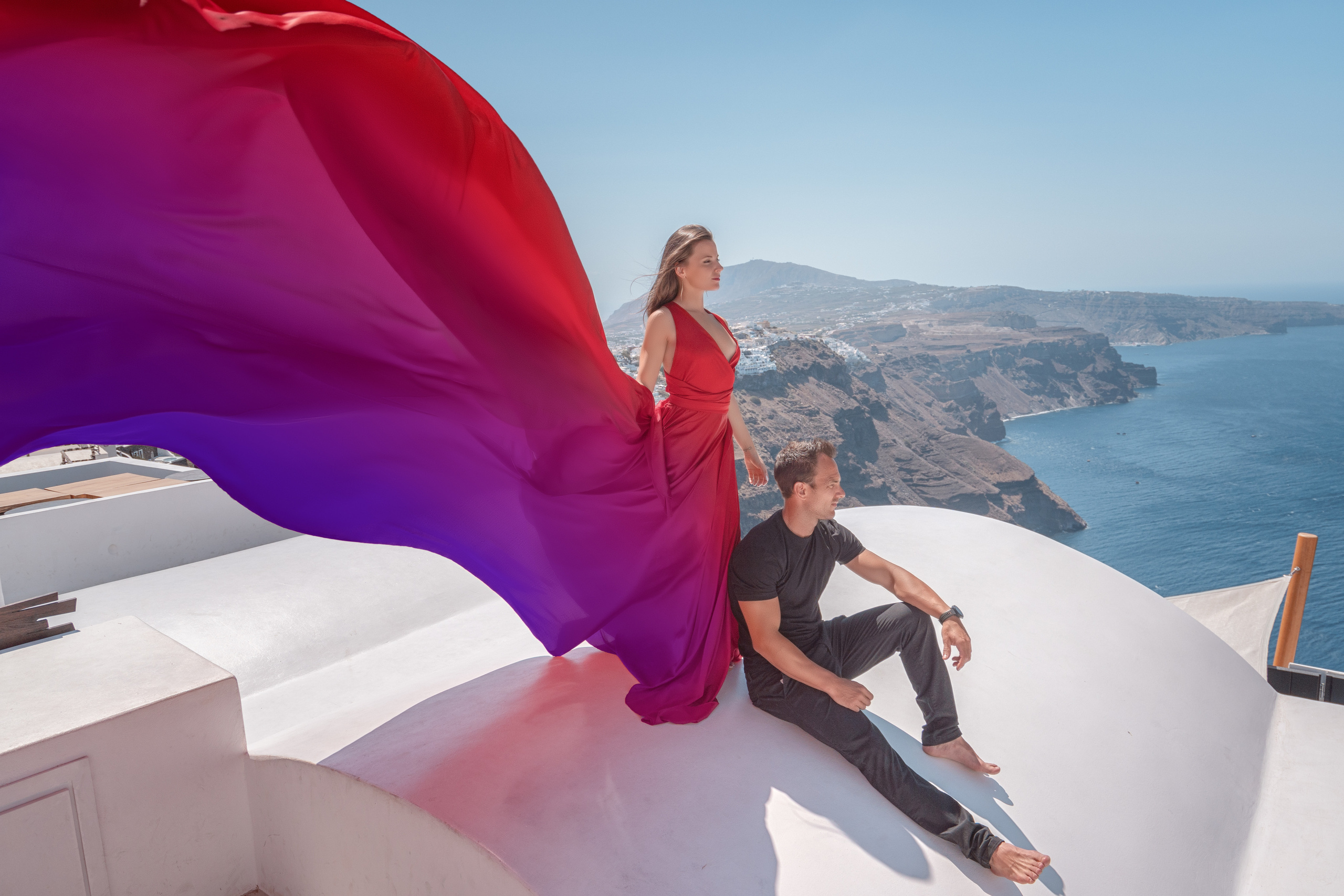 Dress new gradient flying dress (Photoshop). Photographe vidéaste à Santorin|Séances photos de Robe volante Santorin|