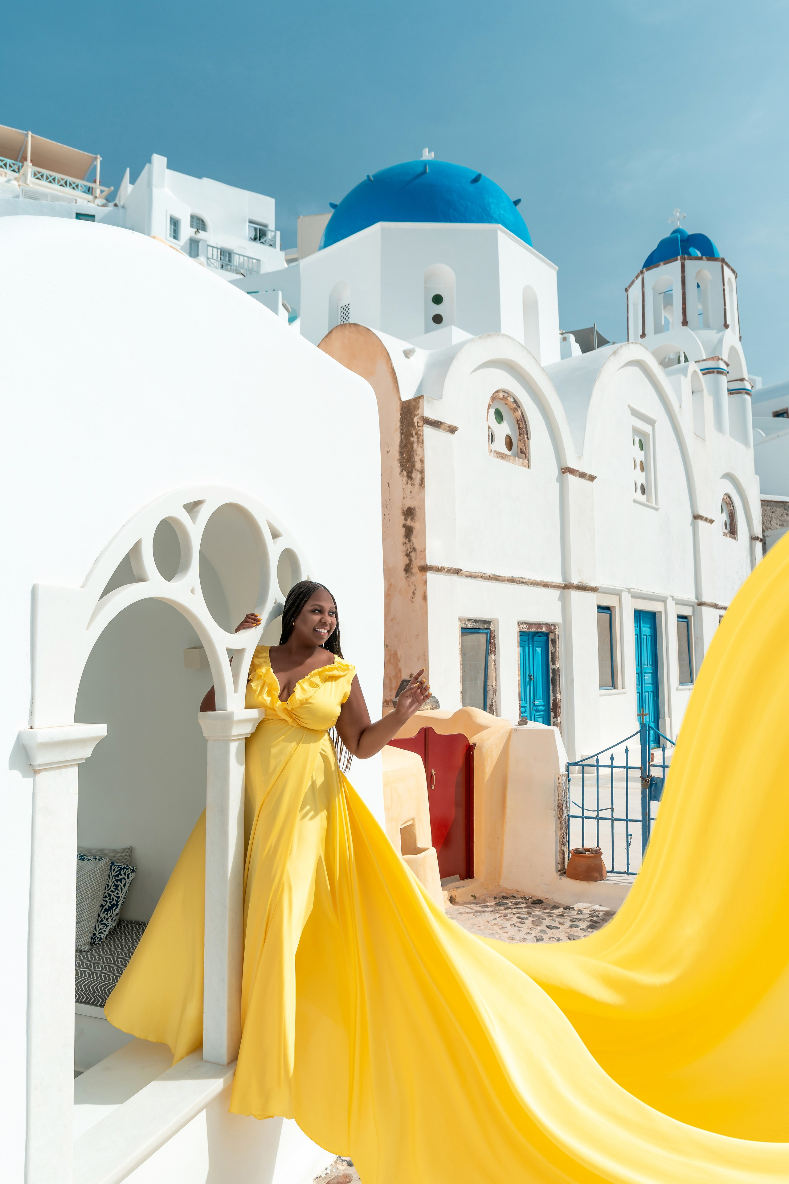 Yellow Dress with Ruffles V-Shaped Back plus size— Rent  Santorini Photoshoot Gown