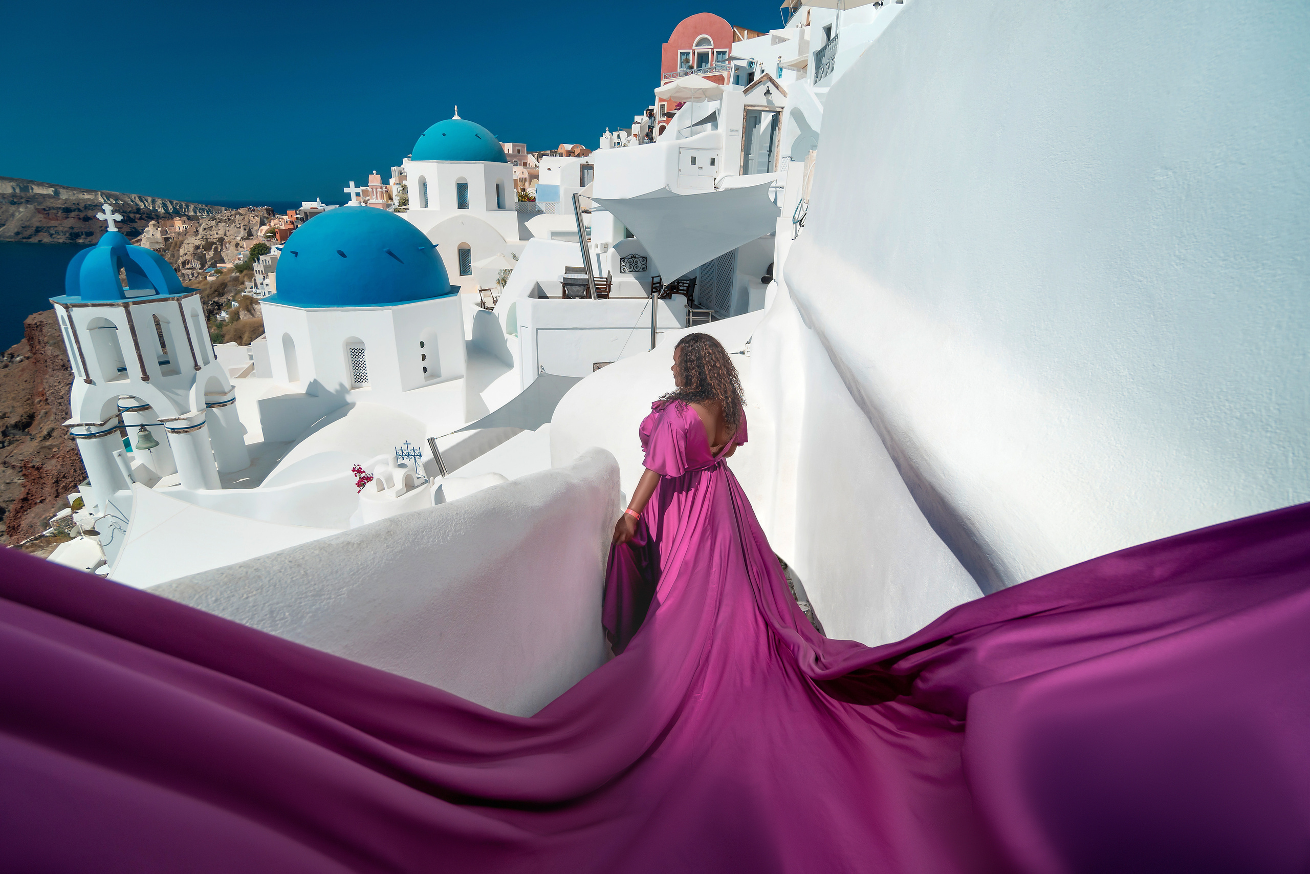 Purple Plus Size Flying Dress L-XXXL | Santorini Photoshoot by SokoLOVE Alex. Photographer in Santorini SokoLOVE Alex| Flying Dress Santorini
