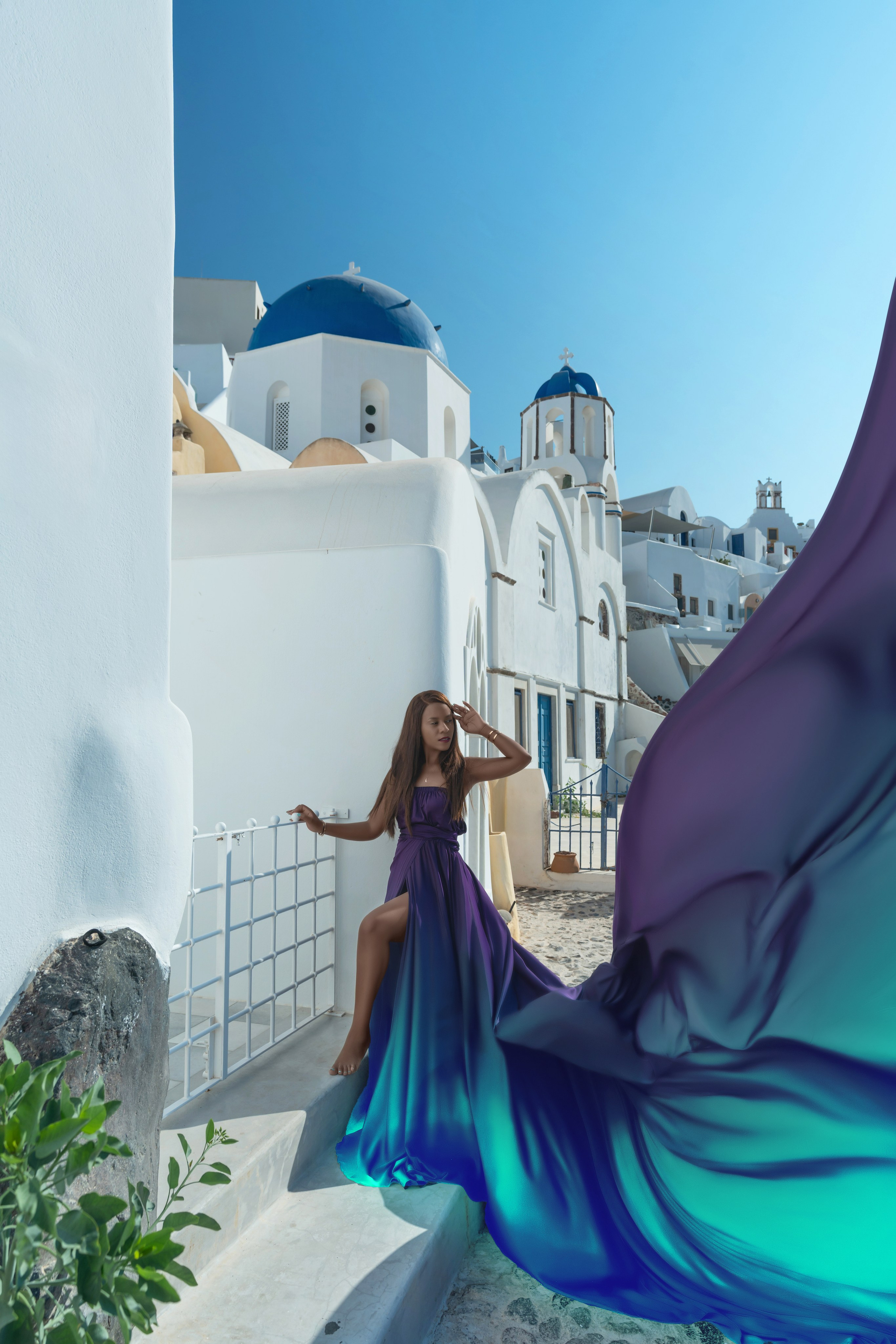 Violet Flying Dress with Short Sleeves | XS-L | Santorini Style. Photographer in Santorini SokoLOVE Alex| Flying Dress Santorini