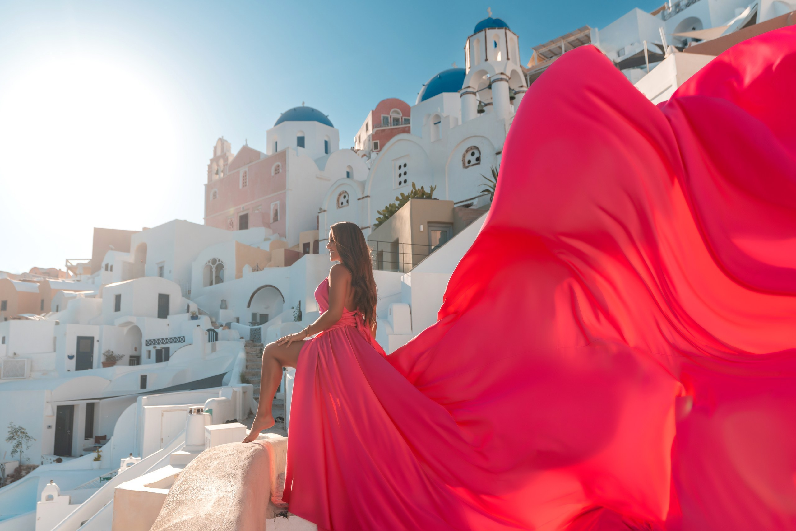 Best Santorini Flying Dress Photoshoot 2025 | Alex Sokolove Photography. Photographer in Santorini SokoLOVE Alex| Flying Dress Santorini