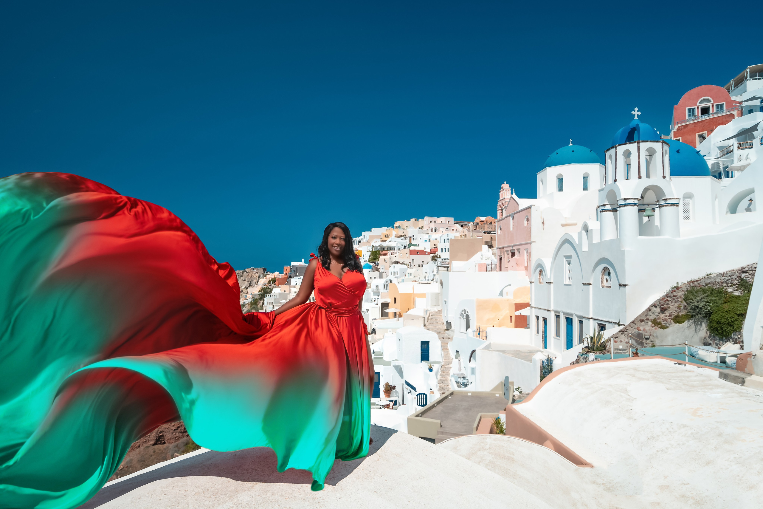 Flying Dress santorini. Photographer in Santorini SokoLOVE Alex| Flying Dress Santorini