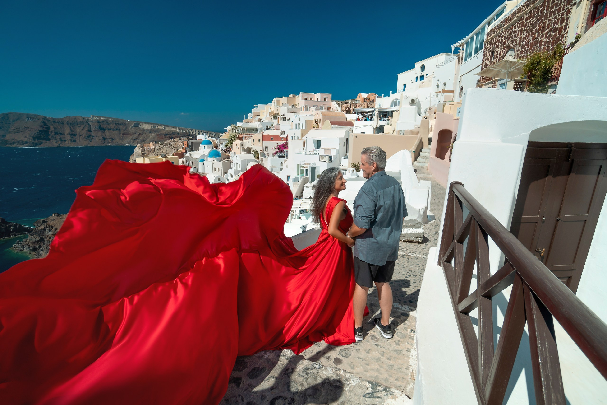 Red Plus Size Flying Dress with Ruffles & V-Shaped Back | Santorini Portfolio Shoot. Photographer in Santorini SokoLOVE Alex| Flying Dress Santorini