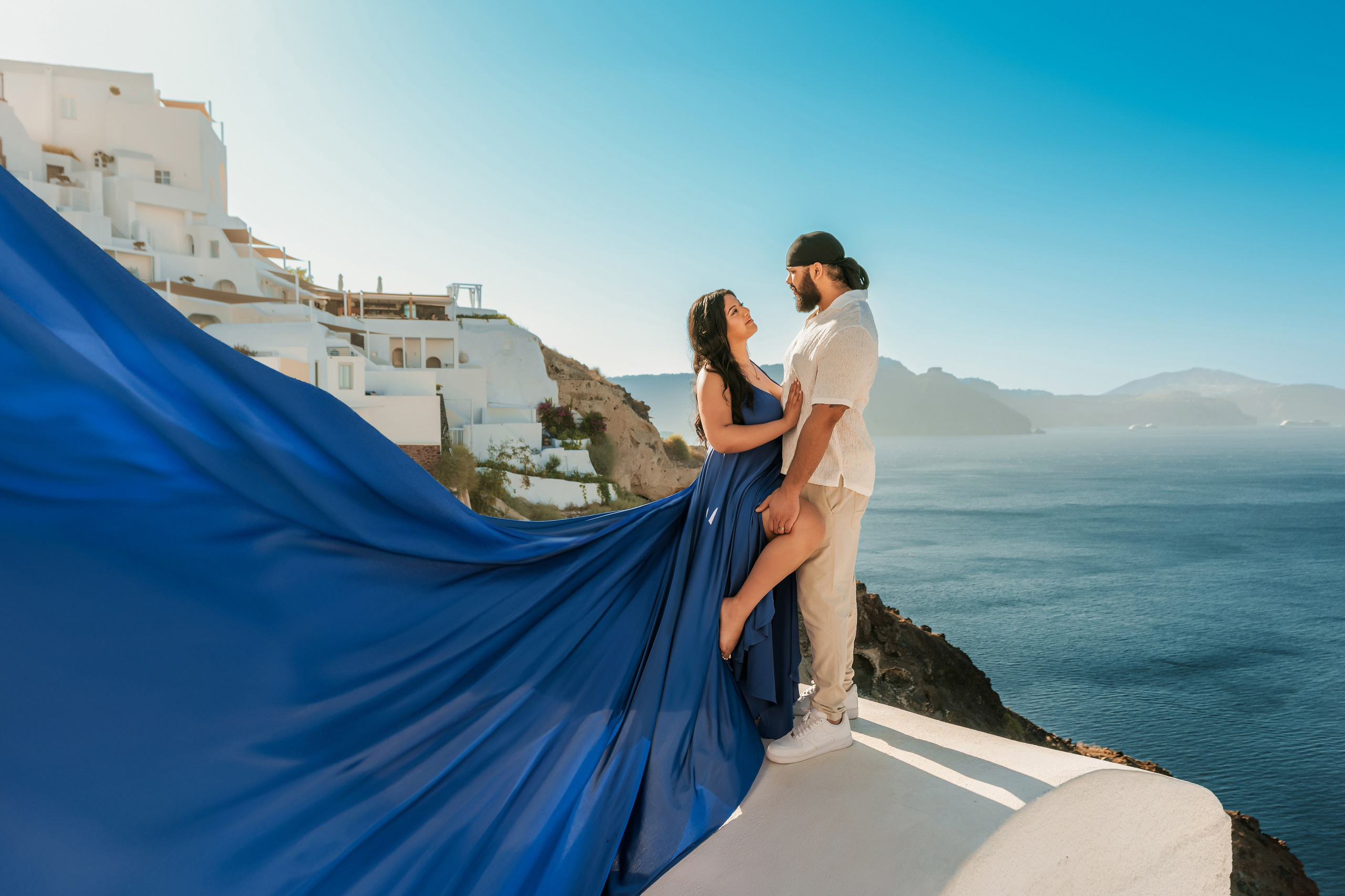 Royal Blue Flying Dress with V-Back | Elegant Flowing Gown XS-XL. Flying Dress Santorini Photographer | SokoLOVE — Book 2026